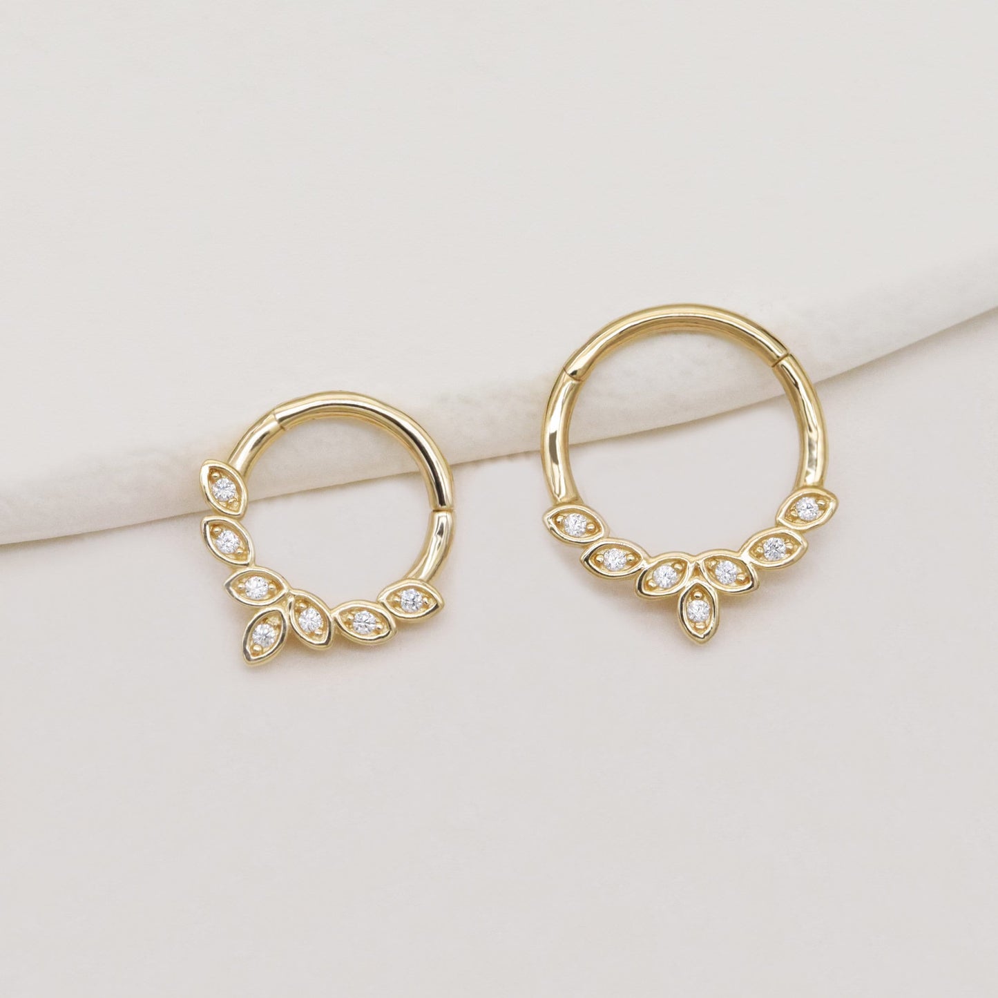 14K Solid Gold Marquise Diamond Daith Piercing 16G