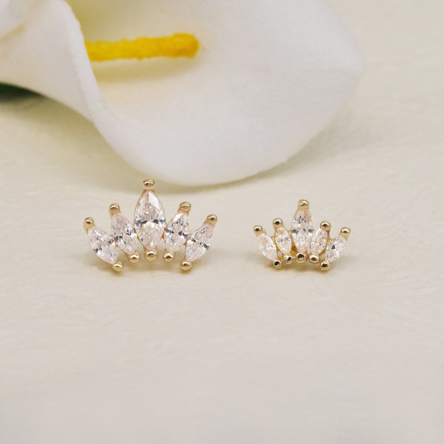 14K Solid Gold Marquise Cartilage Climber Helix Tragus Conch Earring