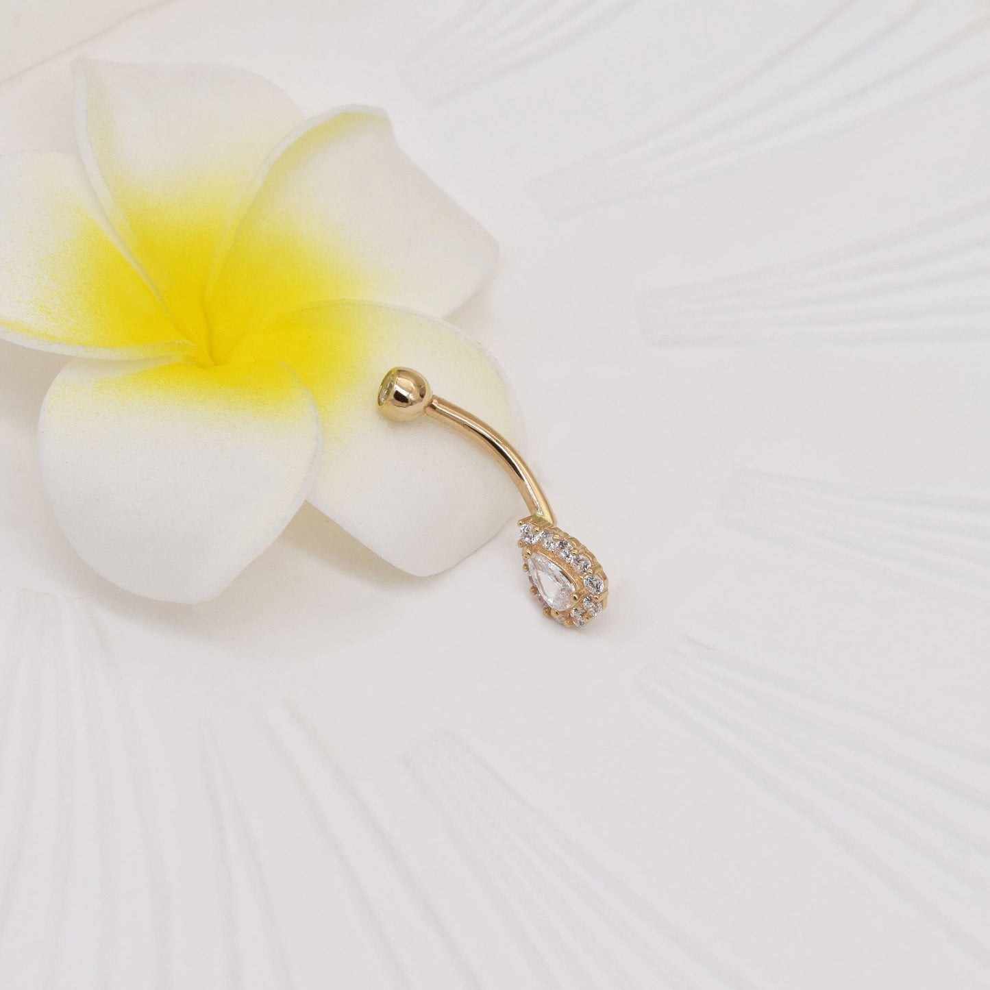 14K Solid Gold Teardrop 14g Belly Button Ring