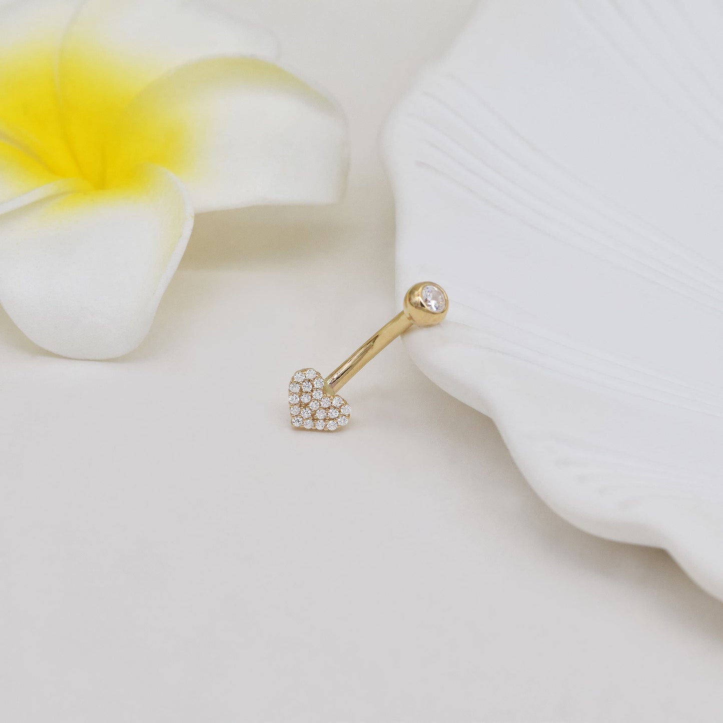14K Solid Gold Heart Belly Ring 14g