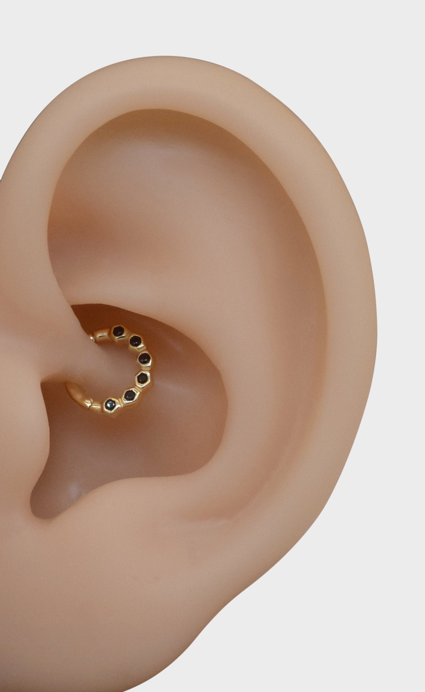 14K Solid Gold Bezel Set Black Stone Septum Hoop 16G