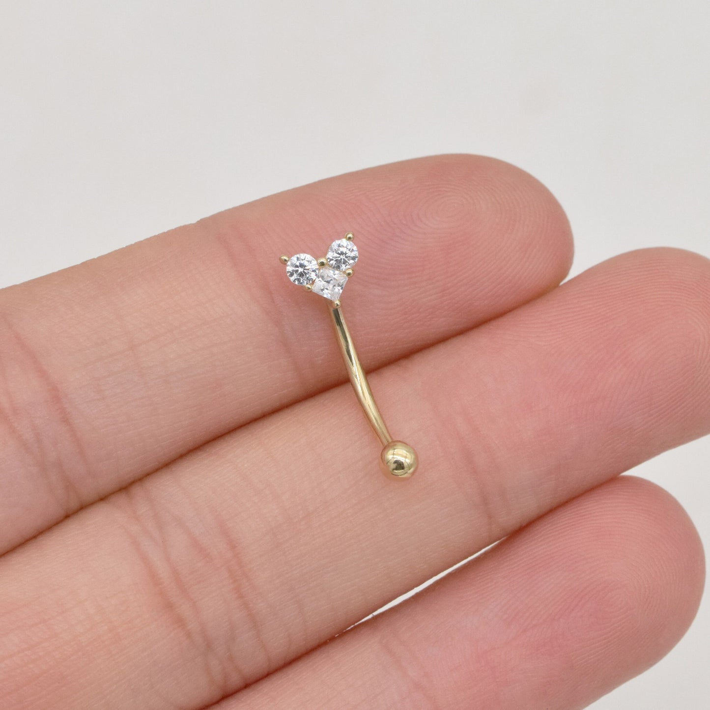 14K Solid Gold Heart Rook Earring Diamond Curved Barbell 16G