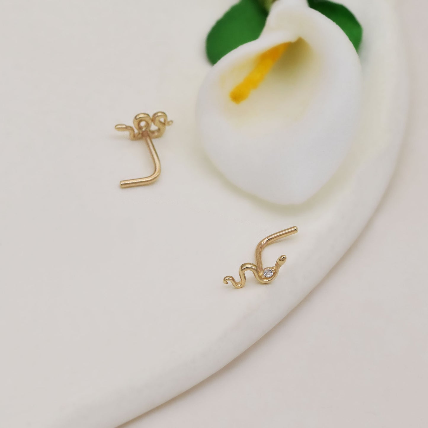 14K Solid Gold Snake Nose Ring L Shape 20g