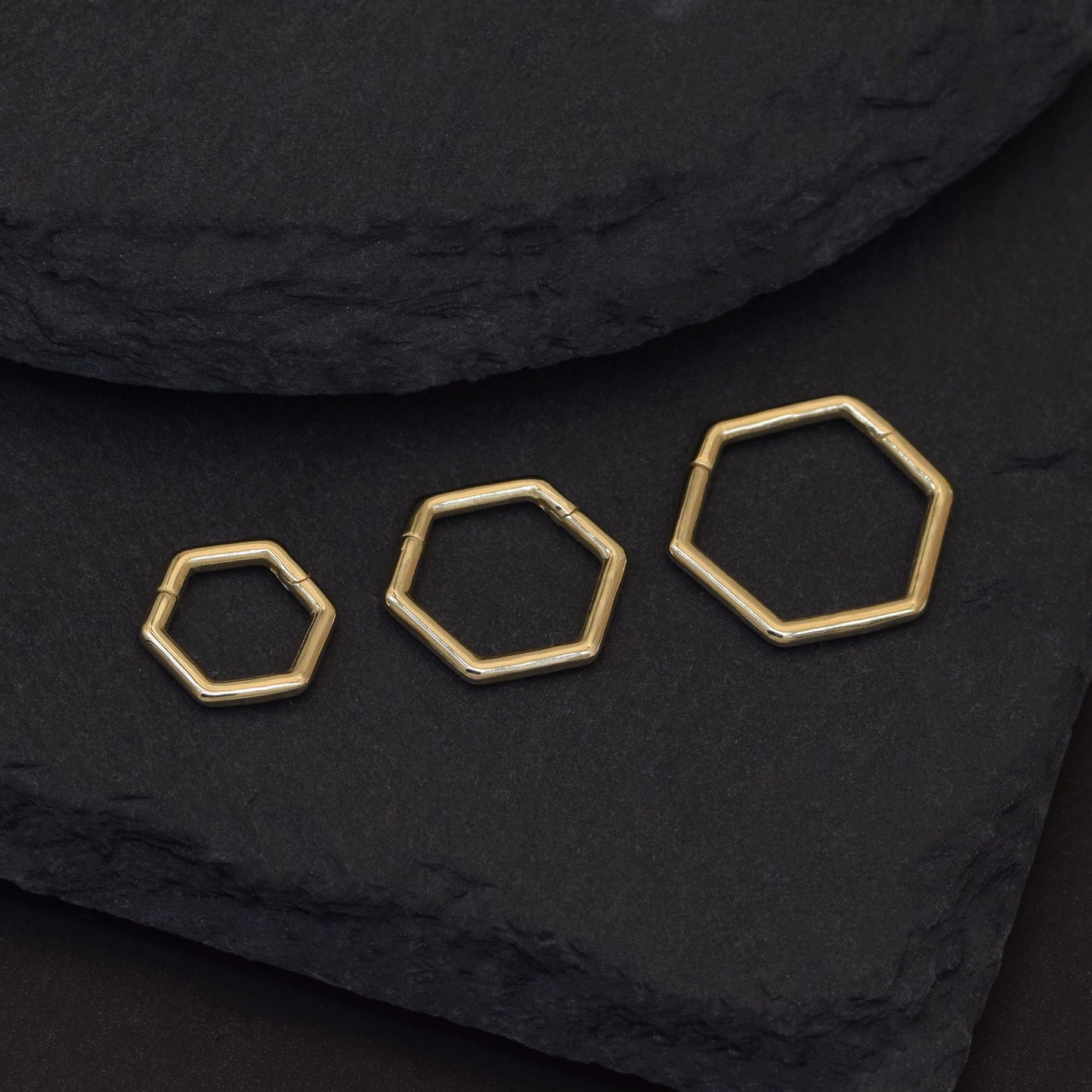 14K Solid Gold Hexagon Septum Hoop Piercing 16g