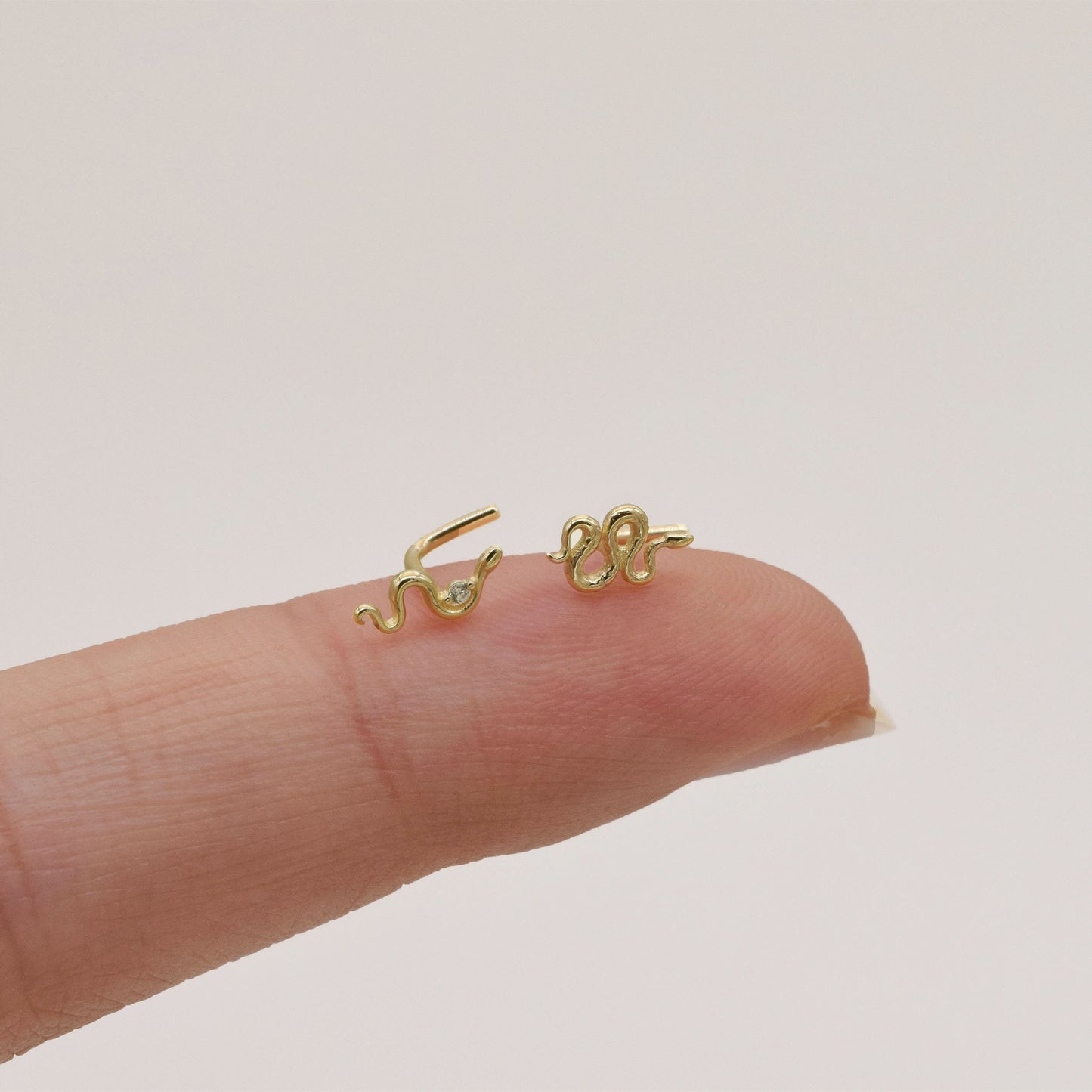 14K Solid Gold Snake Nose Ring L Shape 20g