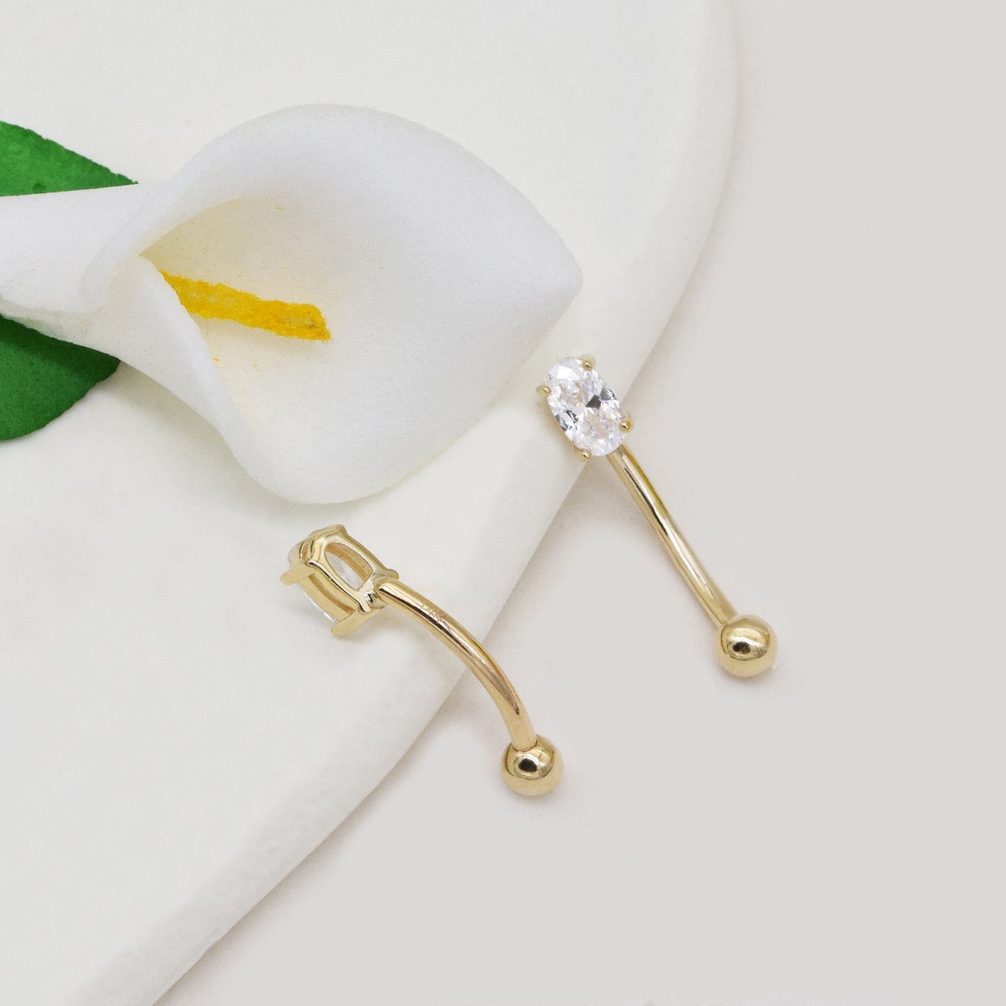 14K Solid Gold Diamond Rook Earring Curved Barbell Navel Daith Eyebrow Ring 16g Gift