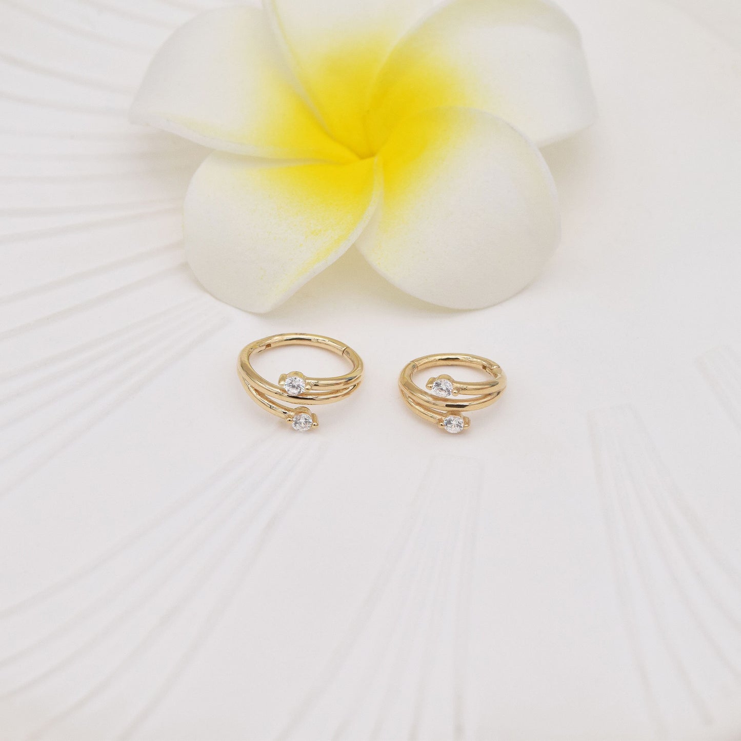 14K Solid Gold Triple Row Clicker Hoop 16G