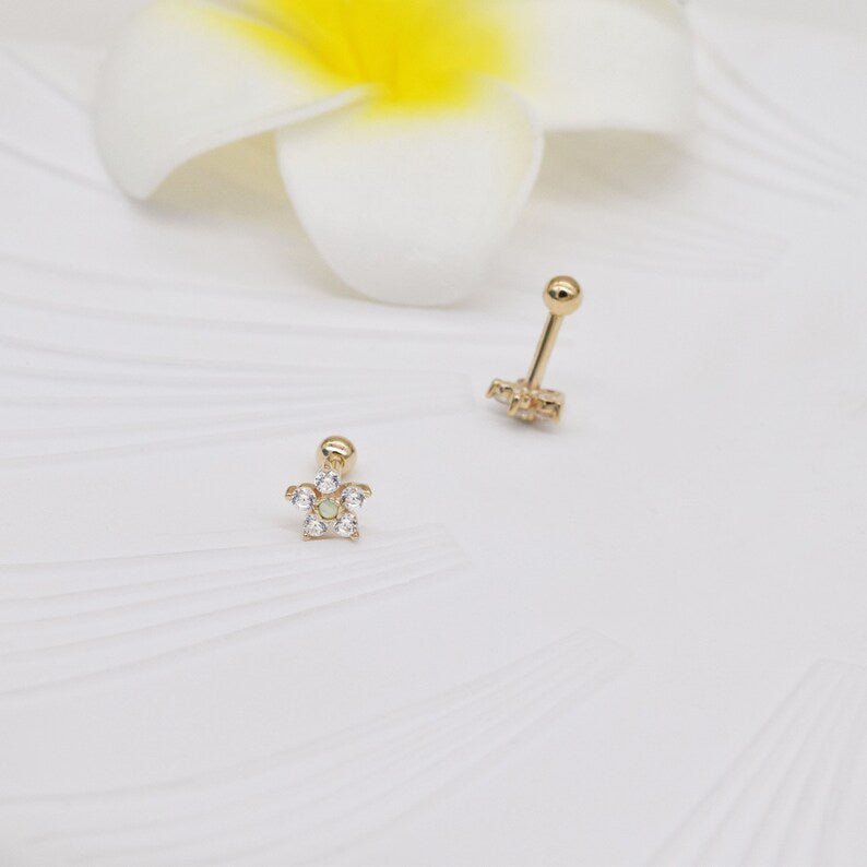 14K Gold Opal Cluster Helix Stud