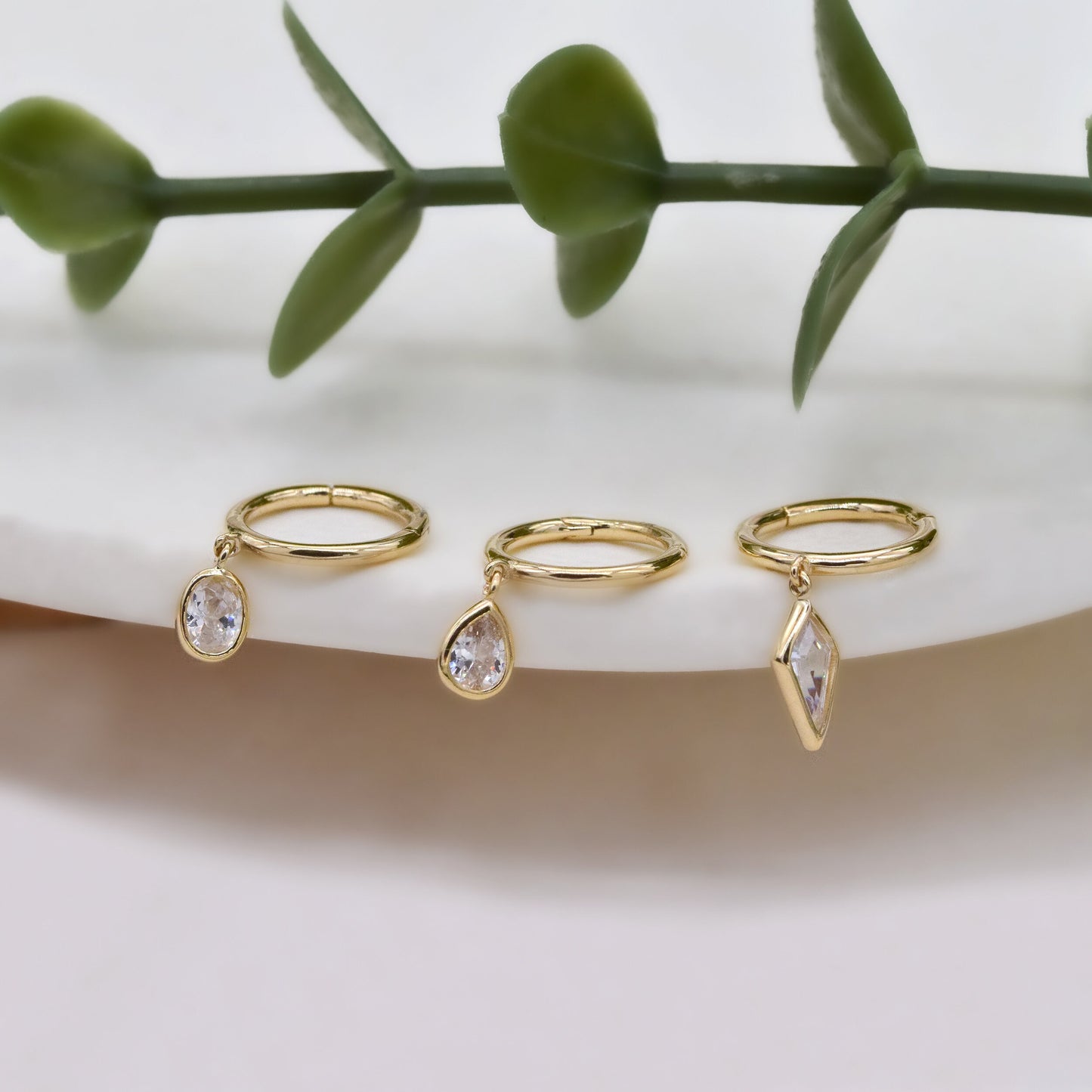14K Solid Gold Dangle Charm Hoop Earring 16G