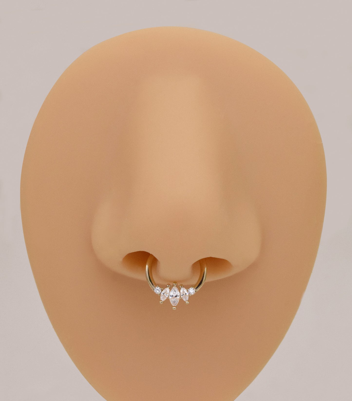 14K Solid Gold Marquise Septum Daith Tragus Helix Cartilage Earring 16G