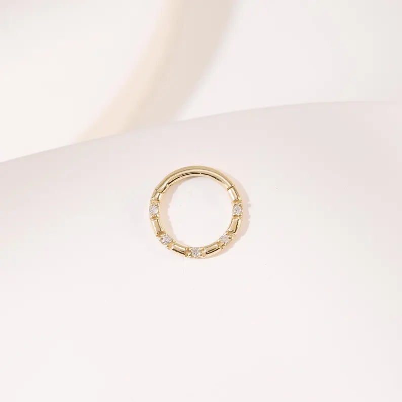 14K Gold Diamond Septum Clicker Ring