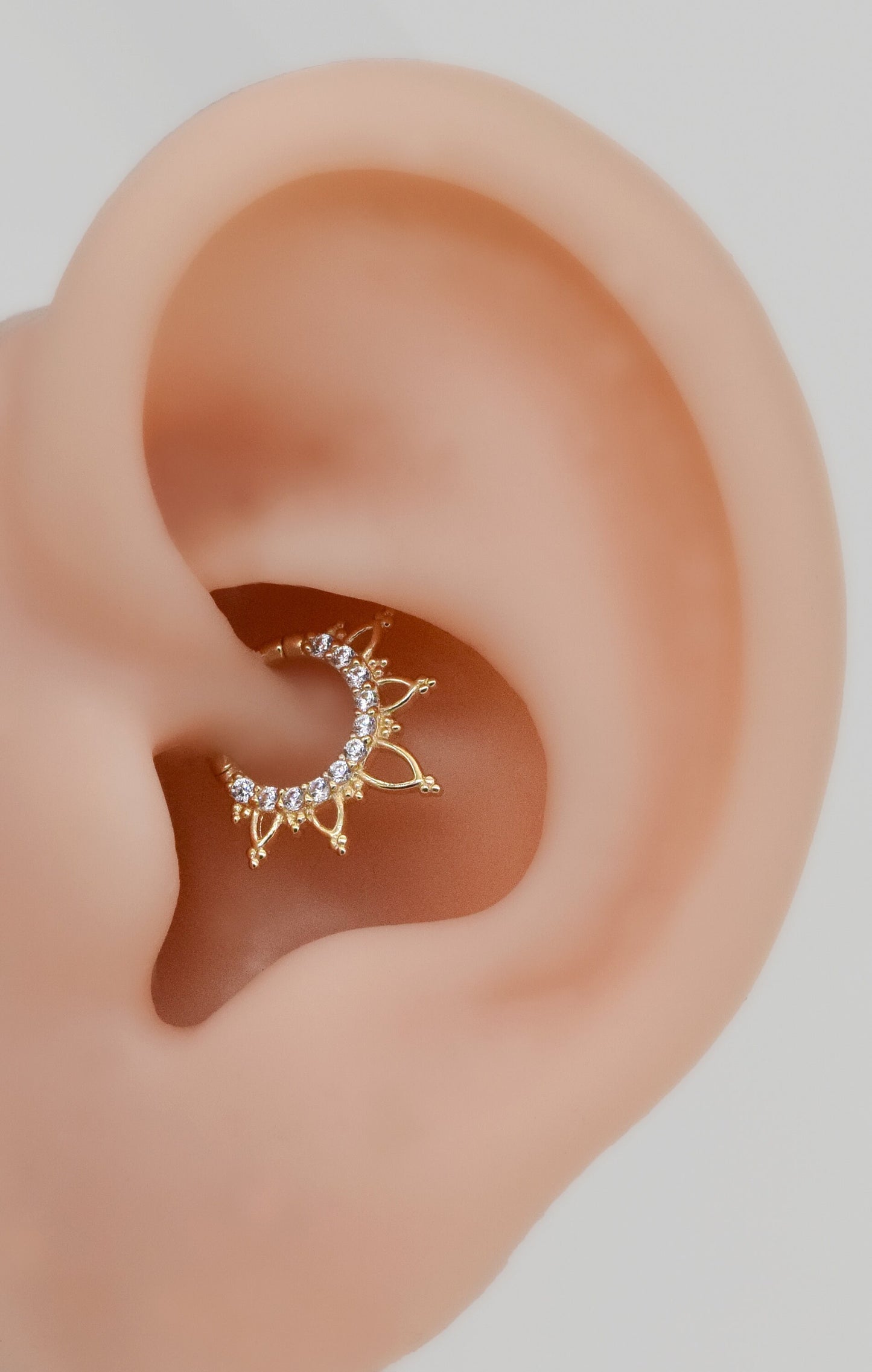 14K Solid Gold Lotus Flower Cartilage Clicker Septum Hoop 16G