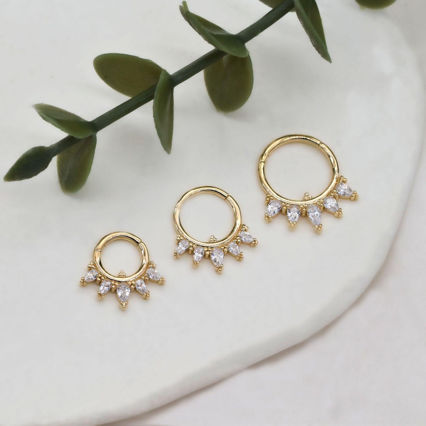 14K Solid Gold Marquise Clicker Septum Daith Hoop Nose Ring 16G
