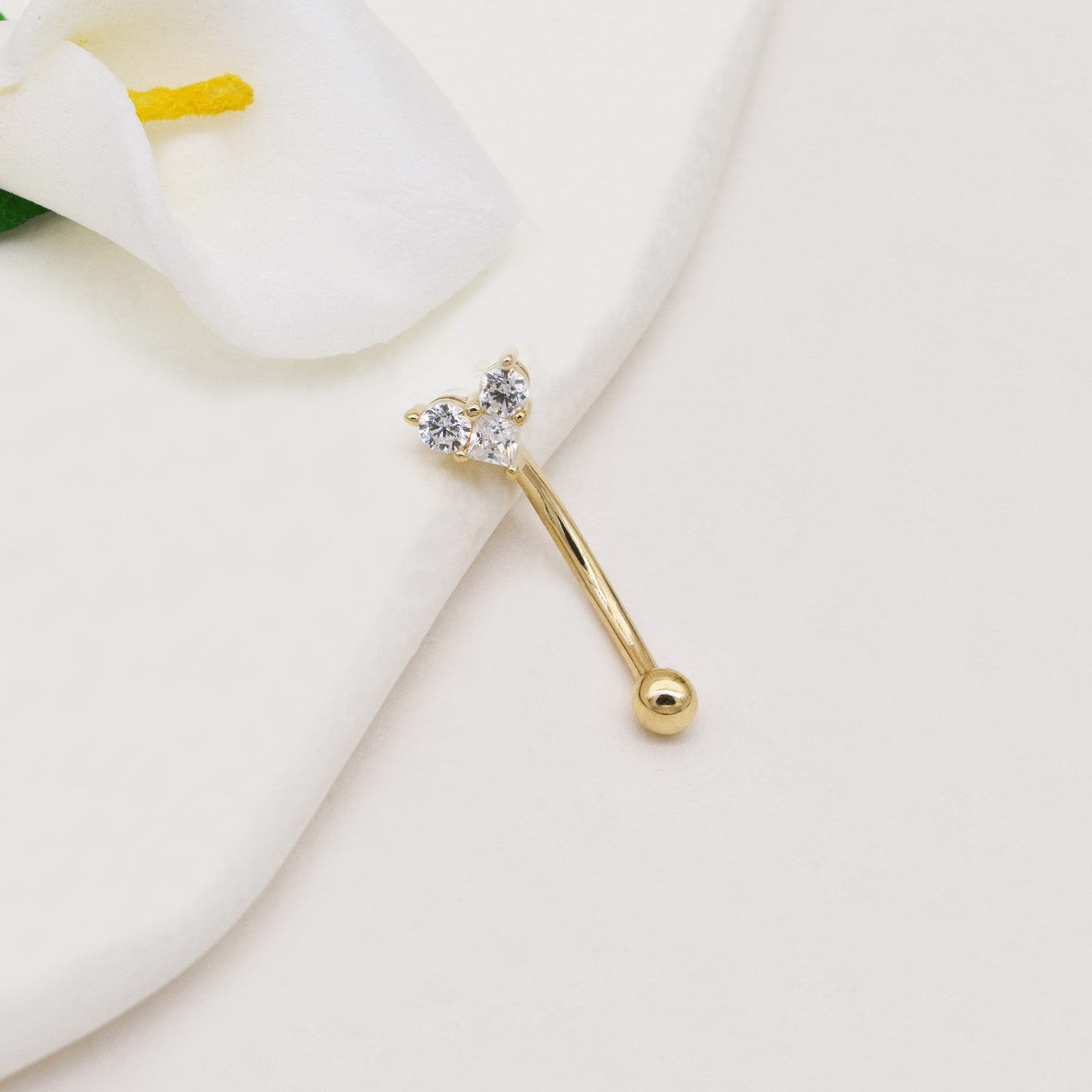 14K Solid Gold Heart Rook Earring Diamond Curved Barbell 16G