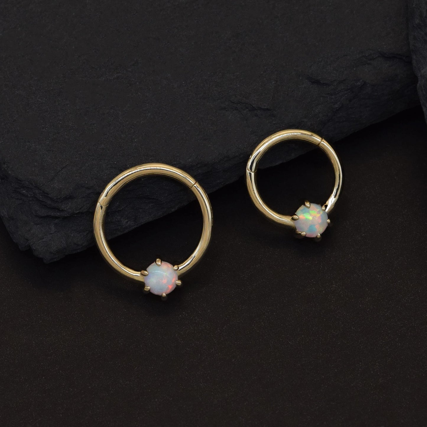 14K Solid Gold Opal Septum Hoop 16g