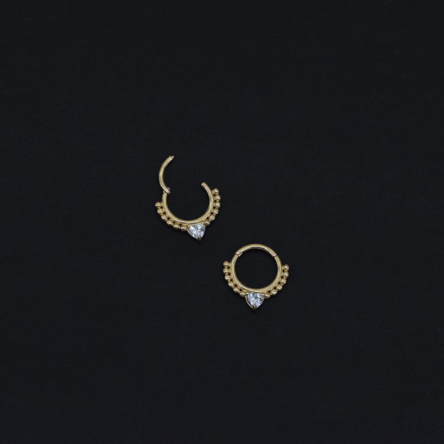 14K Solid Gold Teardrop Beaded Hoop Earrings Diamond Septum Nose Ring 16g