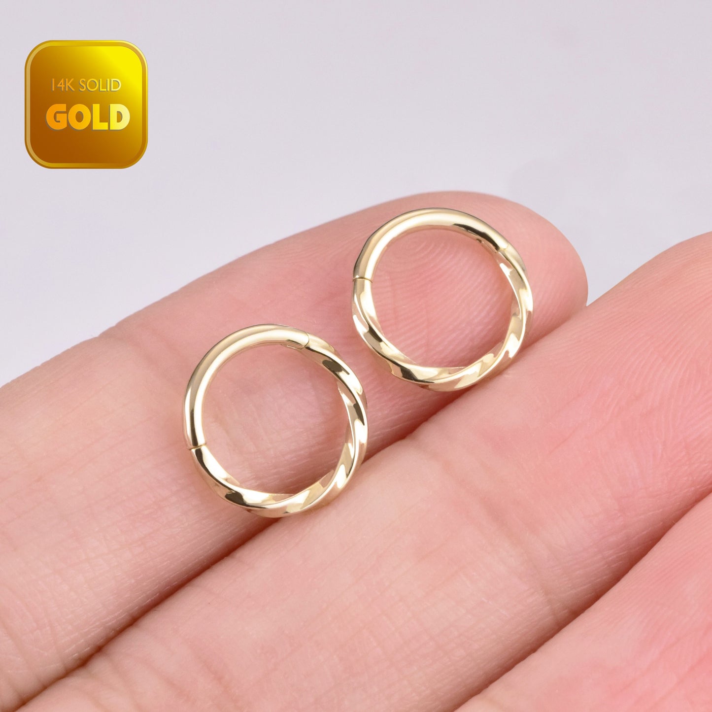 14K Solid Gold Twisted Hoop Earring 16G