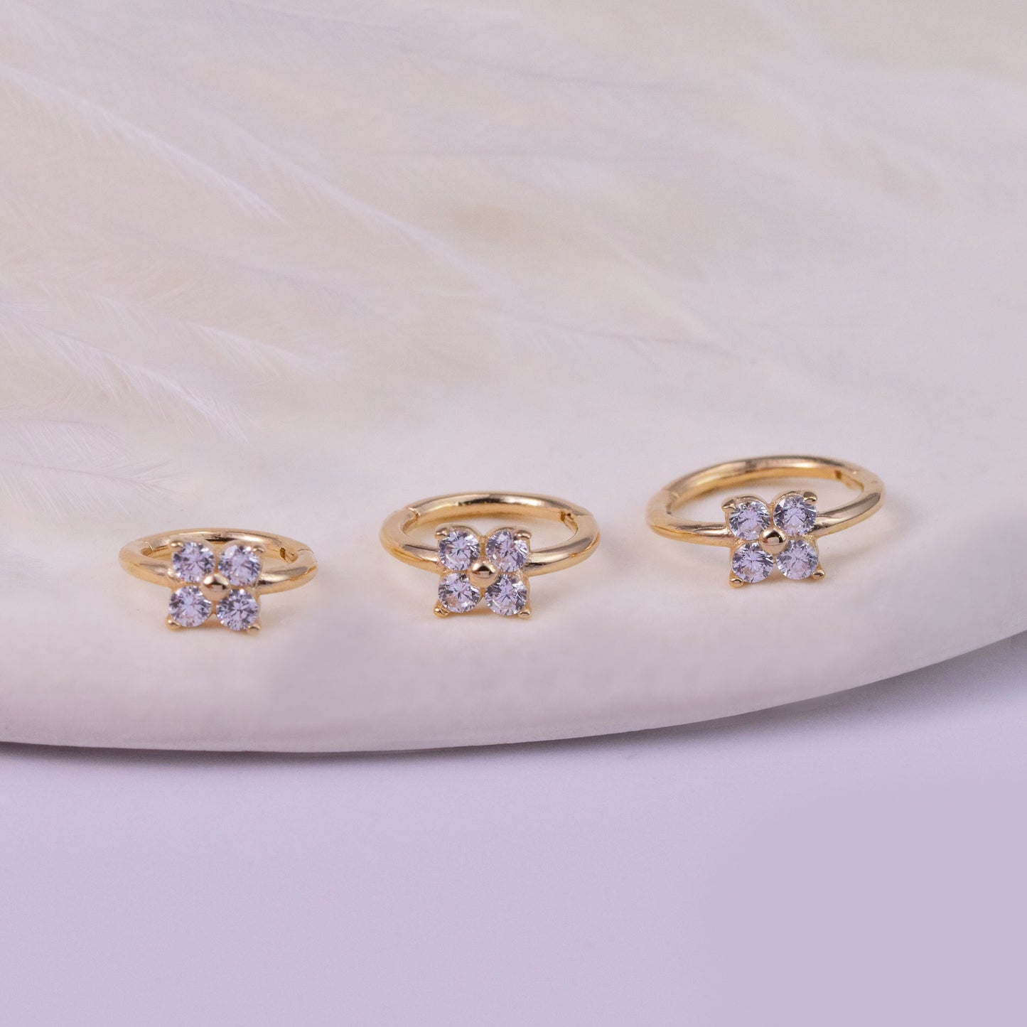 14K Solid Gold Flower Hoop Earring 16g Septum Ring