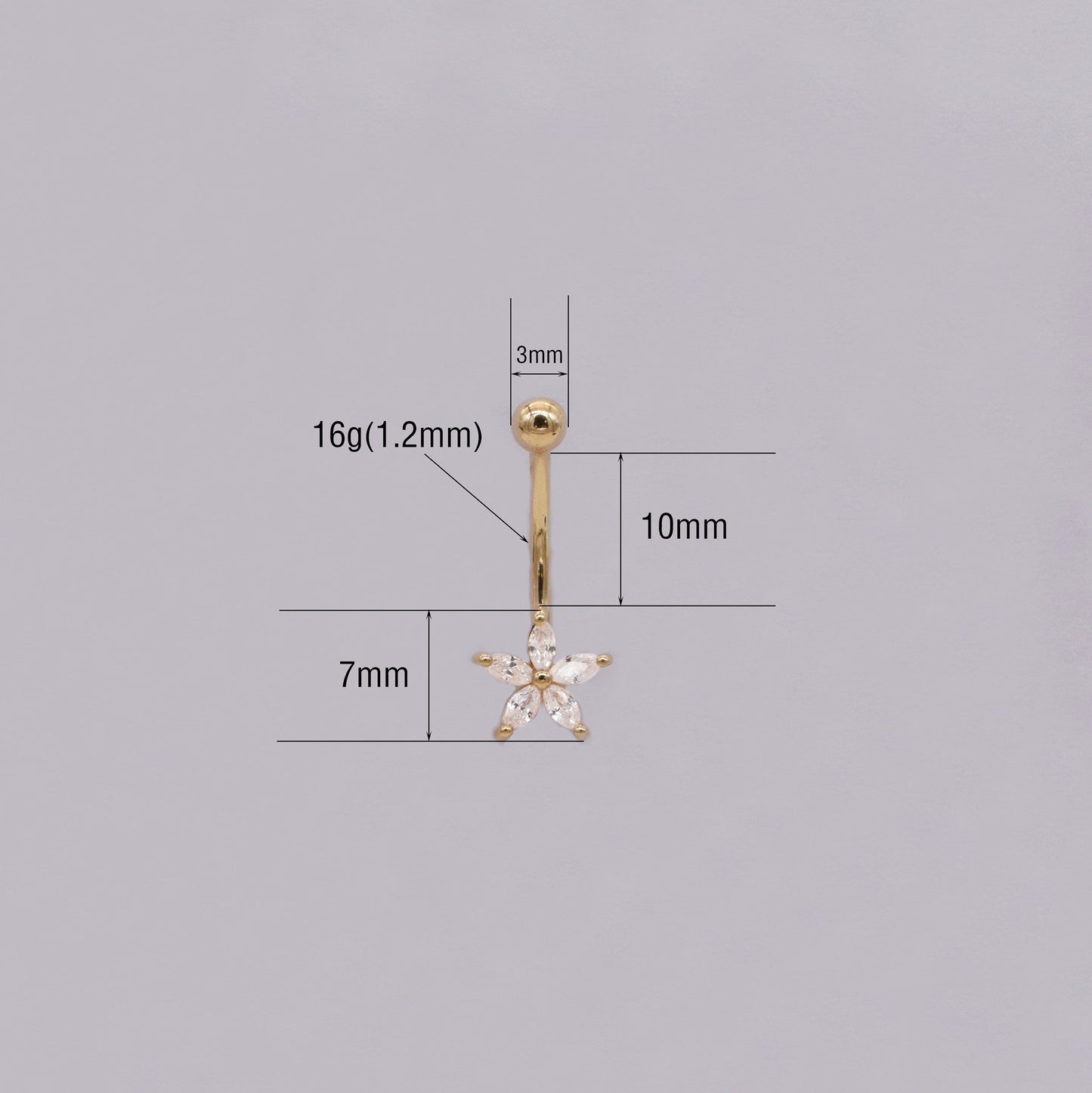 14K Gold Flower Rook 16g Navel Ring