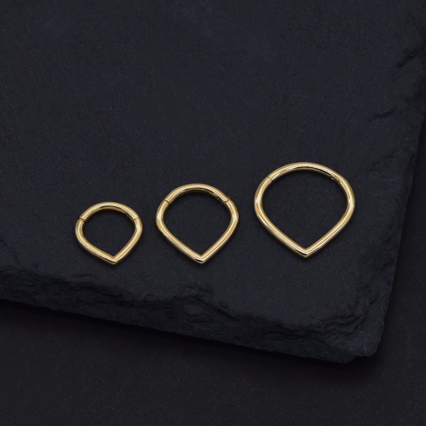 14K Solid Gold Triangle Septum Ring V-Shaped Hinged Clicker Hoop 16g