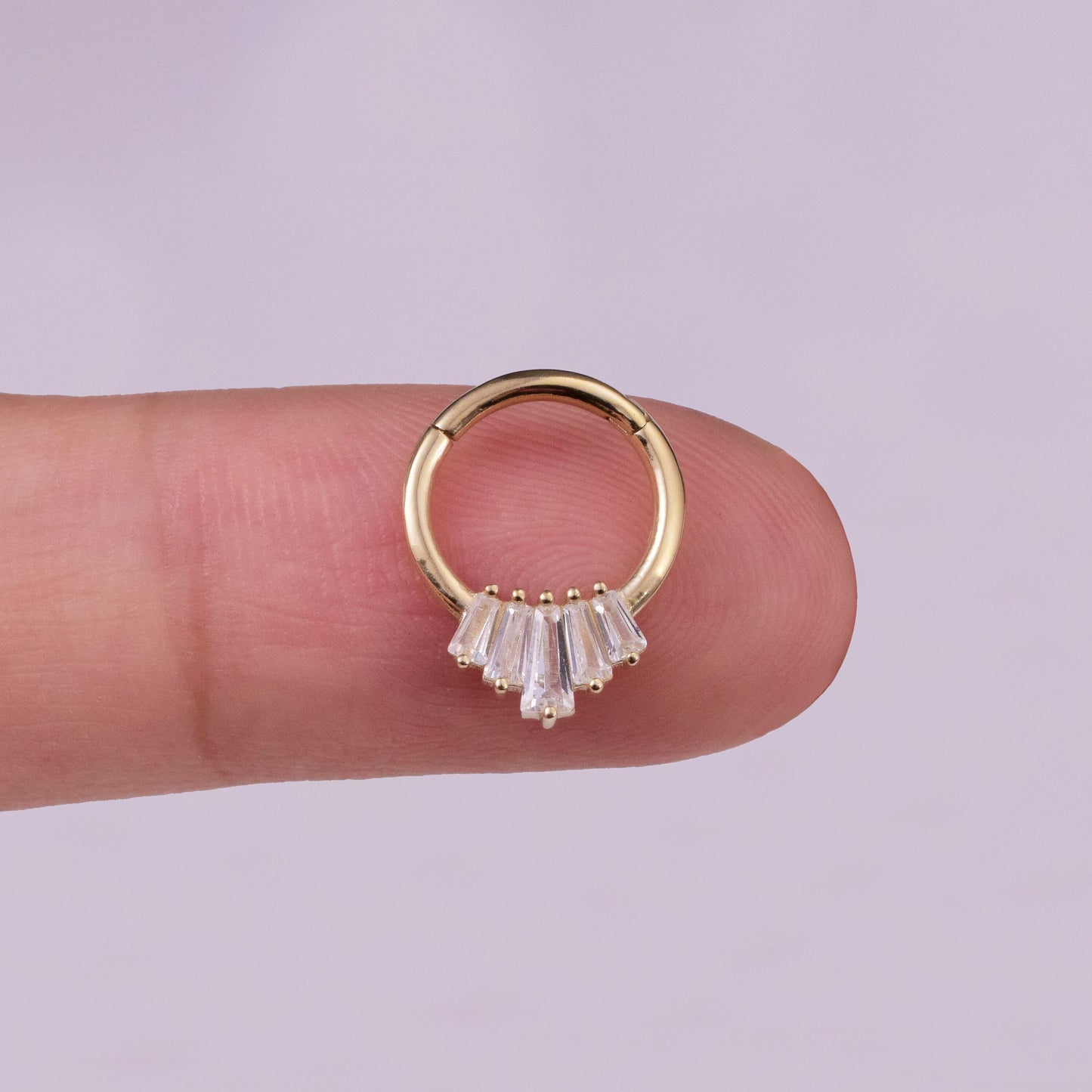 14K Solid Gold Baguette Daith Septum 16g Nose Cartilage Clicker Hoop