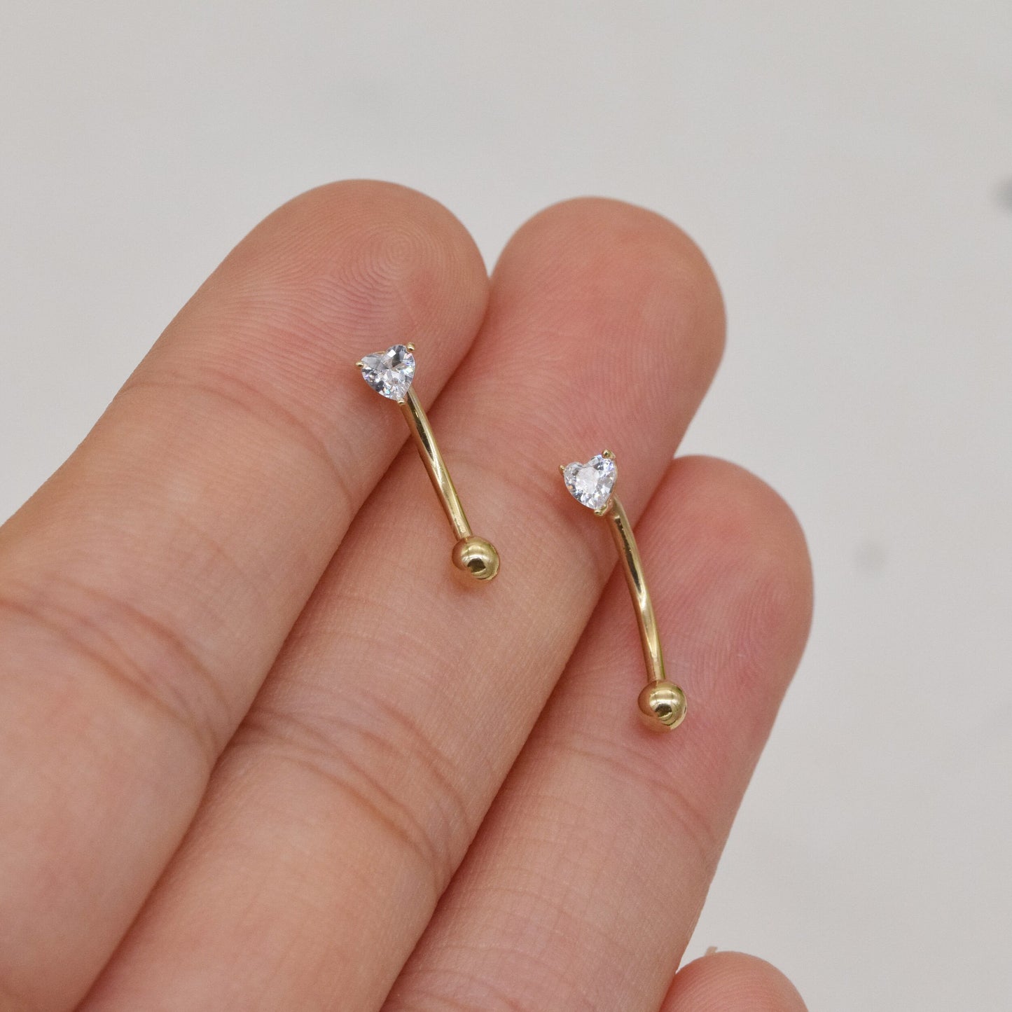 14K Solid Gold Heart Rook Earring Curved Barbell 16g