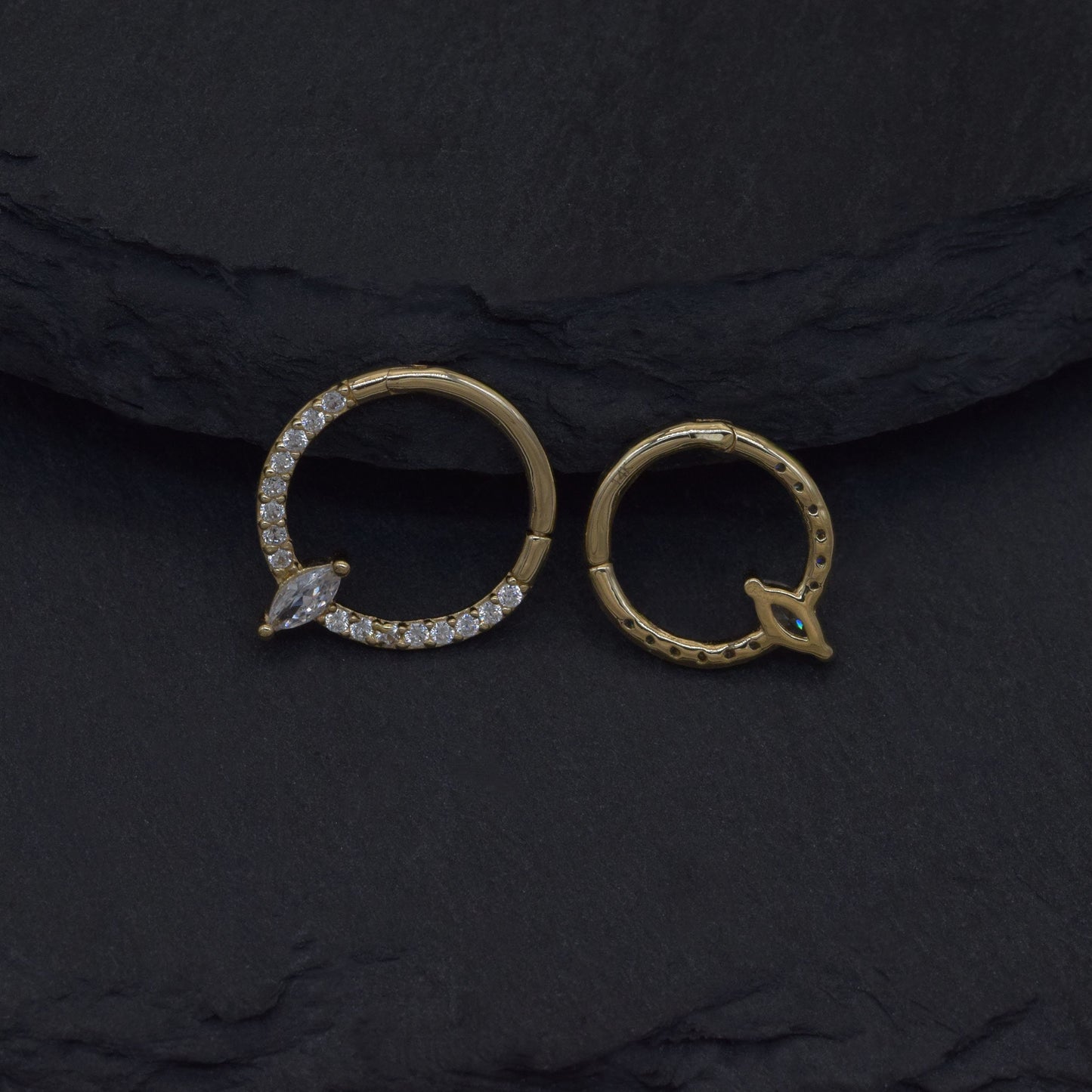 14K Solid Gold Marquise Septum Ring Diamond Daith Ear Clicker Cartilage Hoop 16g