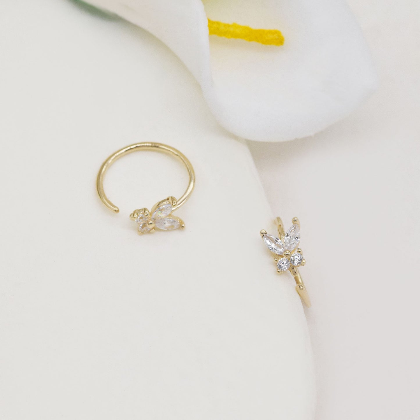 14K Solid Gold Butterfly Bendable 20G Hoop Earring 20G