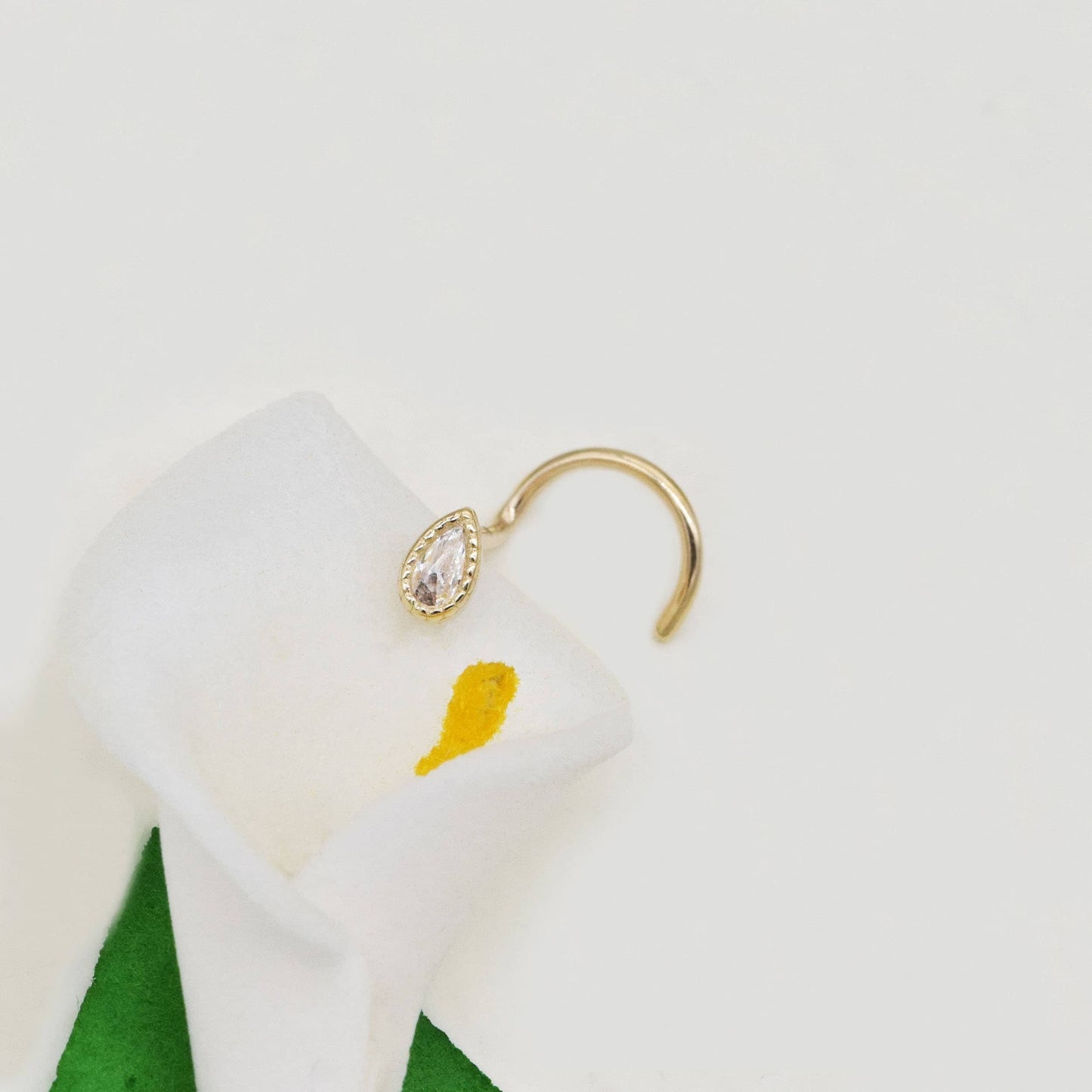 14K Solid Gold Tiny Teardrop Nose Ring 20g Dainty Screw Back Gift