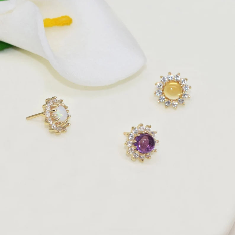 14K Gold Sunflower Opal Cartilage Stud Earring
