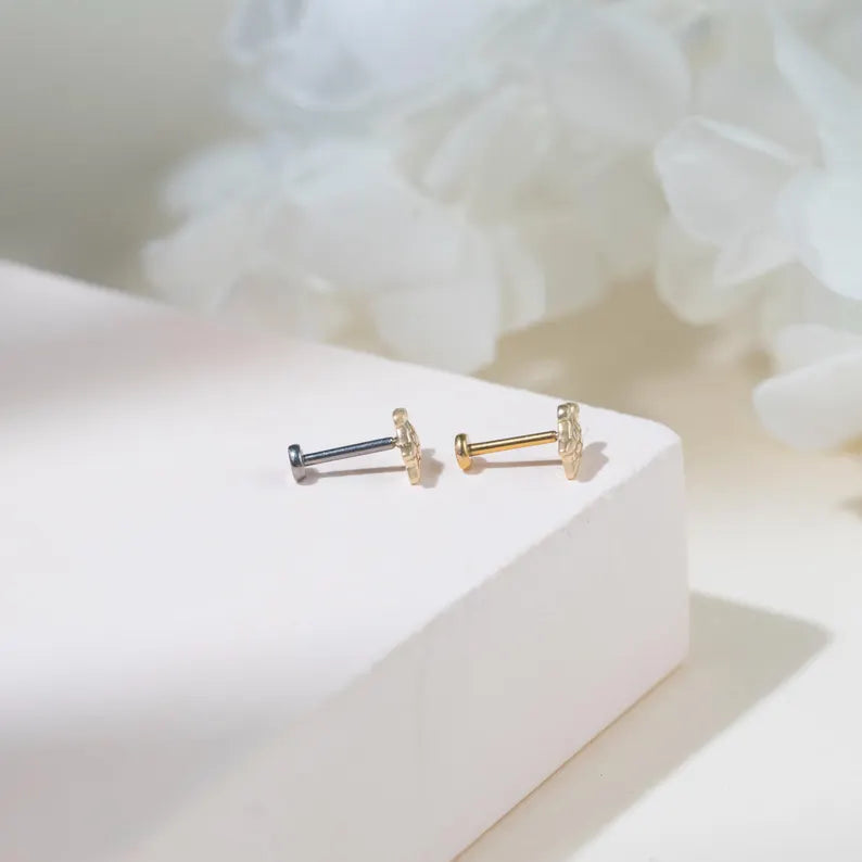 14K Gold Sea Turtle Cartilage Stud Earring