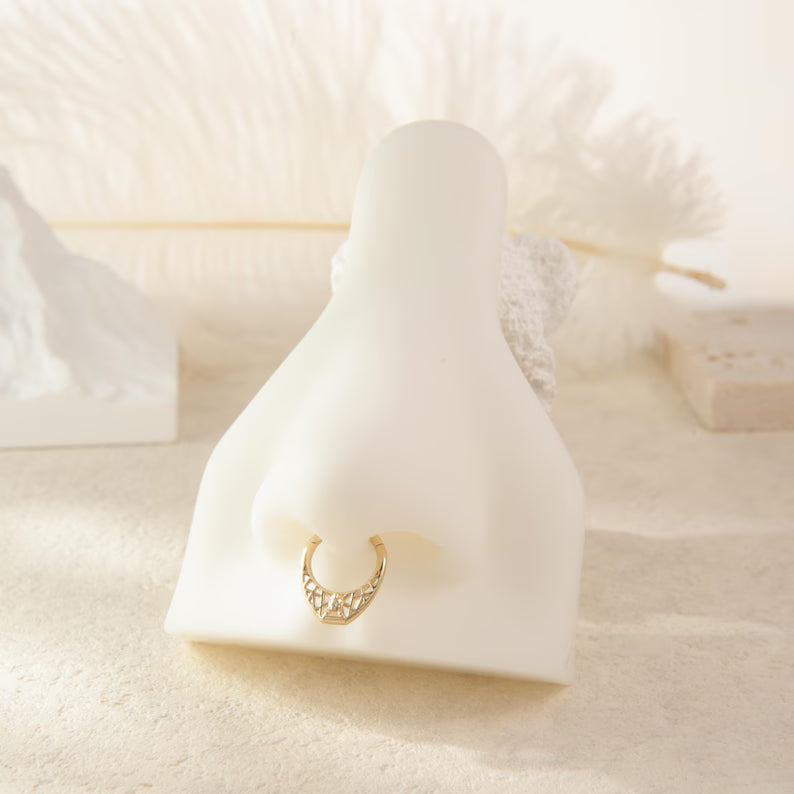 14K Gold Cityscape Septum Hoop Clicker 16G