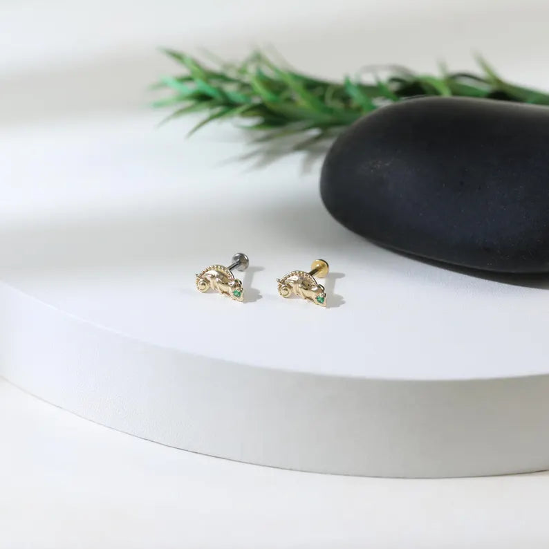 14k Gold Lizard Stud Cartilage Earring