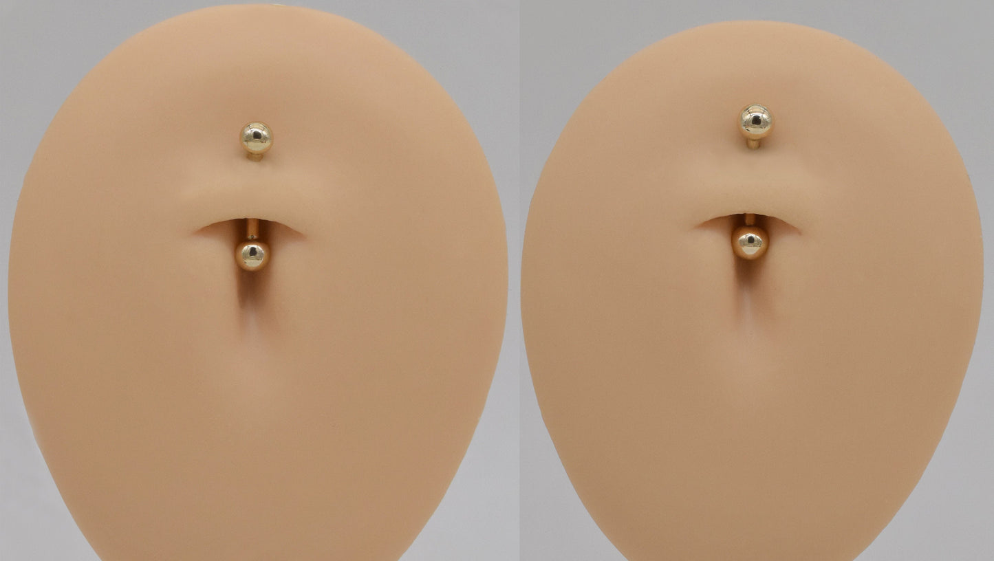 14K solid Gold Belly Button Ring Threaded Barbell Navel Rook Eyebrow 18g 16g 14g