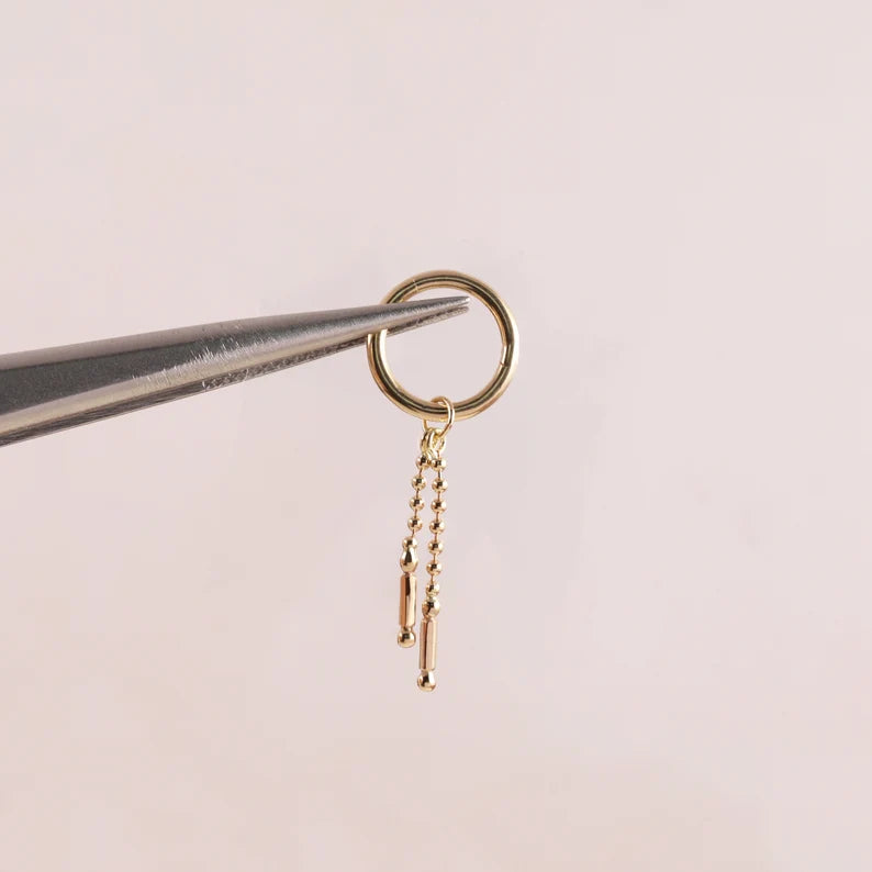 14K Gold Tiny Beaded Chain Dangle Earring