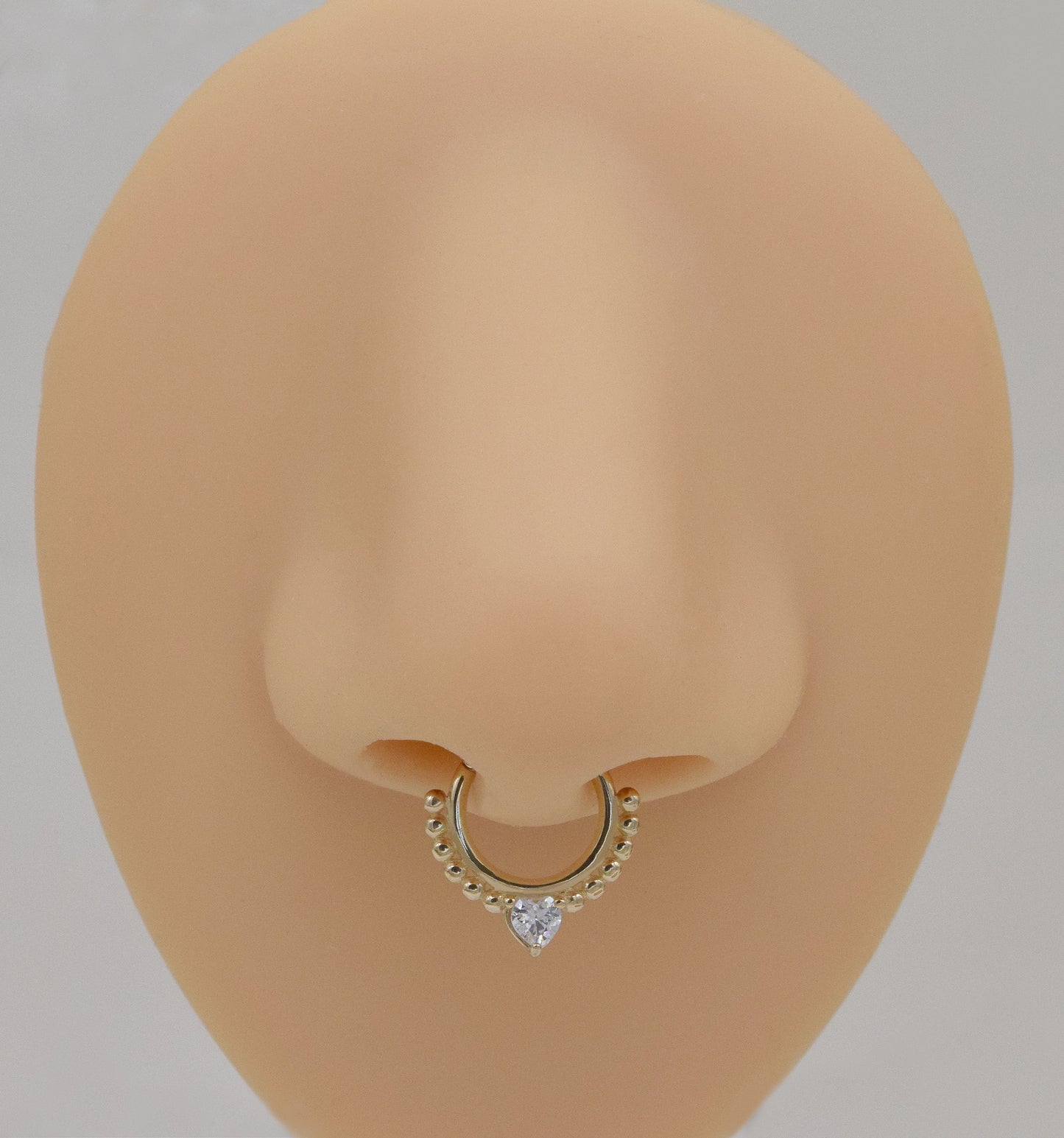 14K Solid Gold Teardrop Beaded Hoop Earrings Diamond Septum Nose Ring 16g