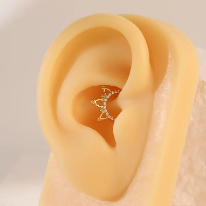14K Gold Lotus Dangle Septum Hoop 16G