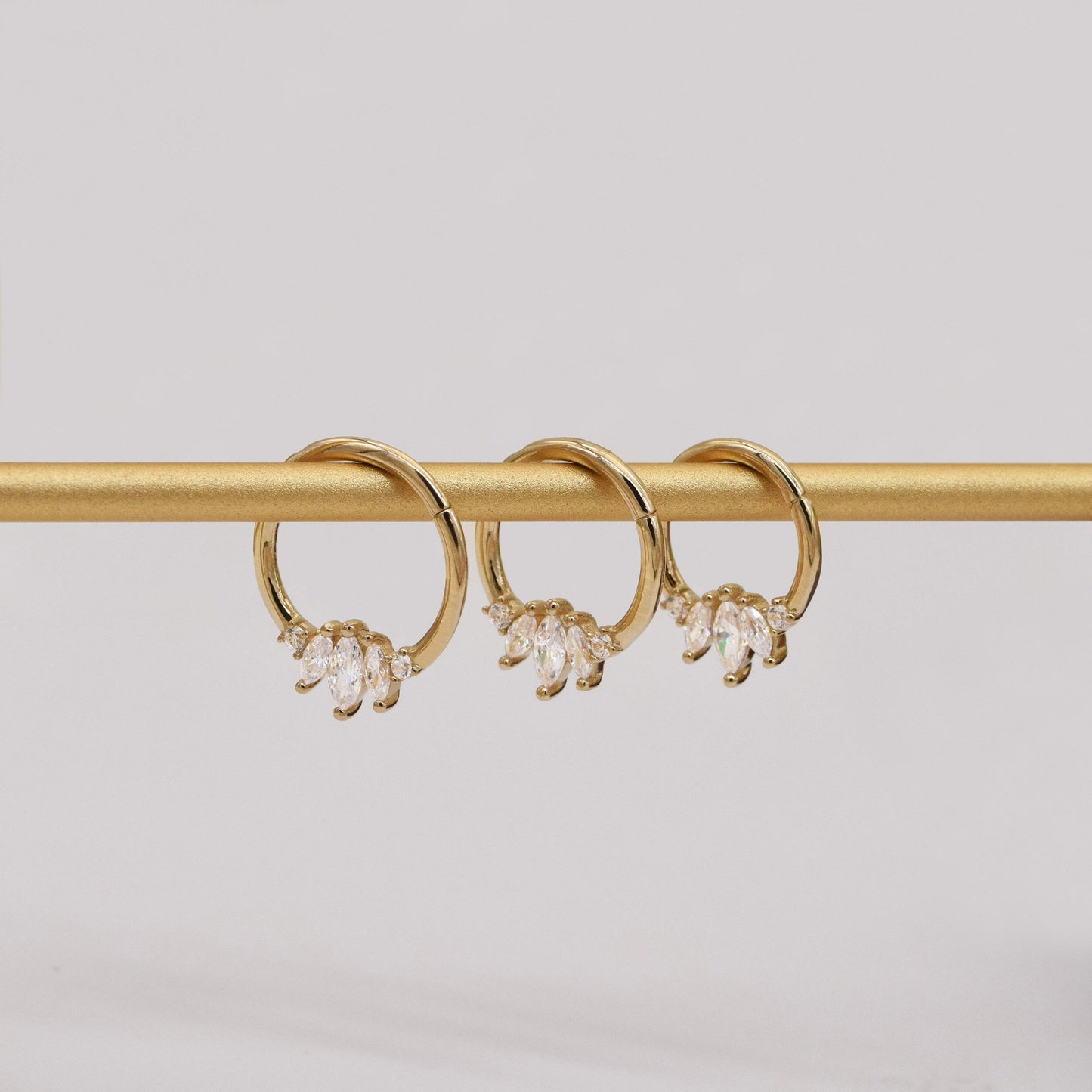 14K Solid Gold Marquise Septum Daith Tragus Helix Cartilage Earring 16G