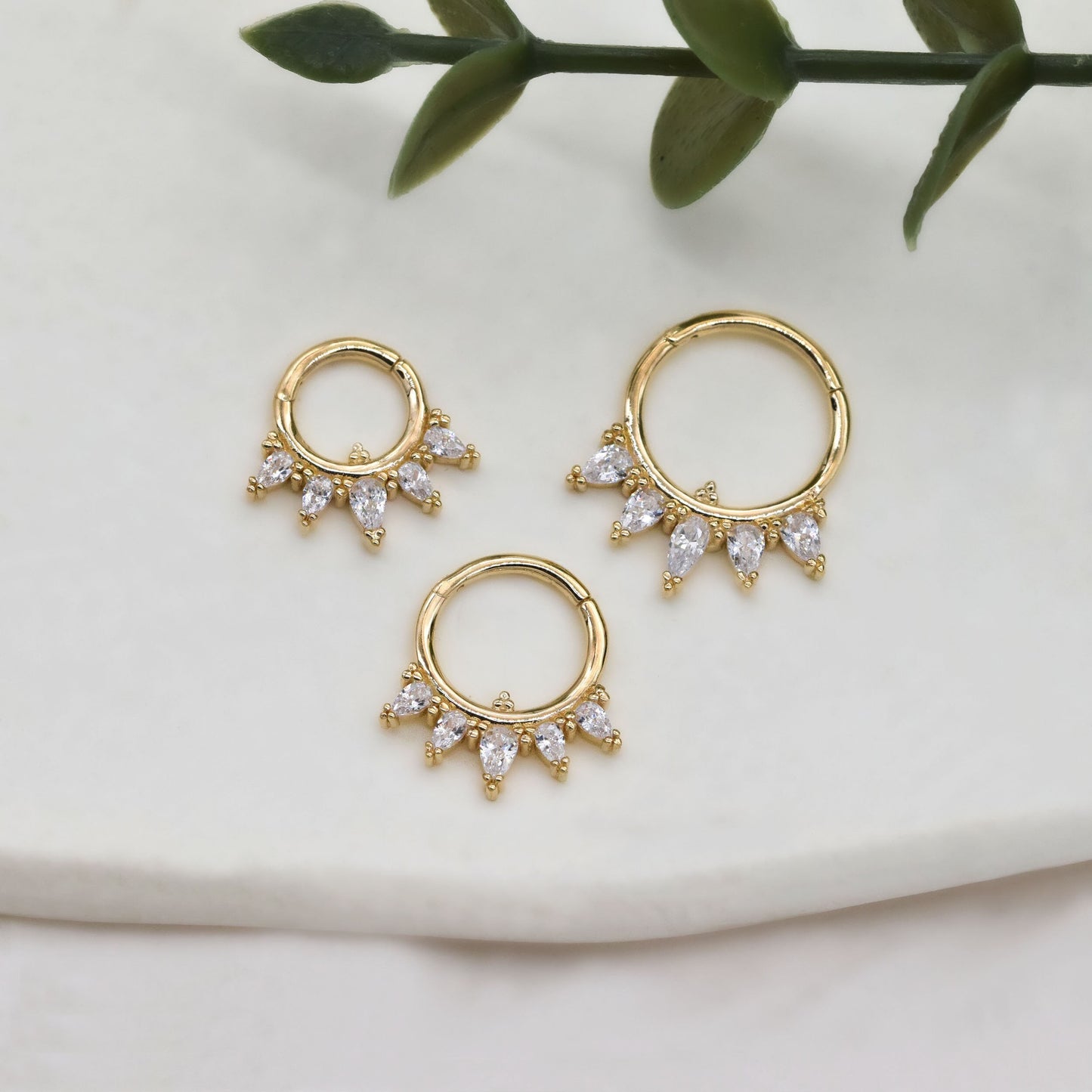 14K Solid Gold Marquise Clicker Septum Daith Hoop Nose Ring 16G