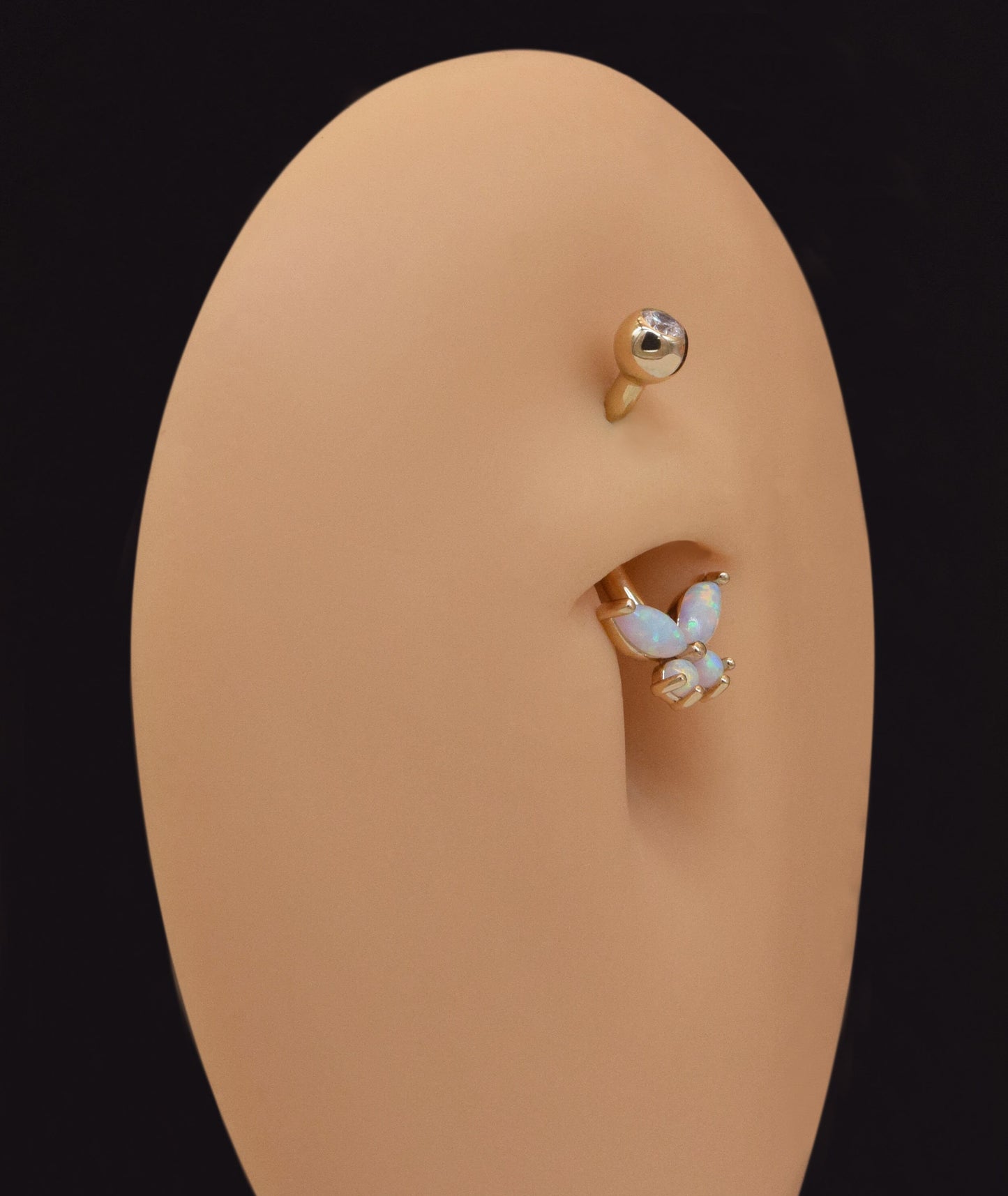 14K Solid Gold Butterfly Opal 14g Belly Button Ring