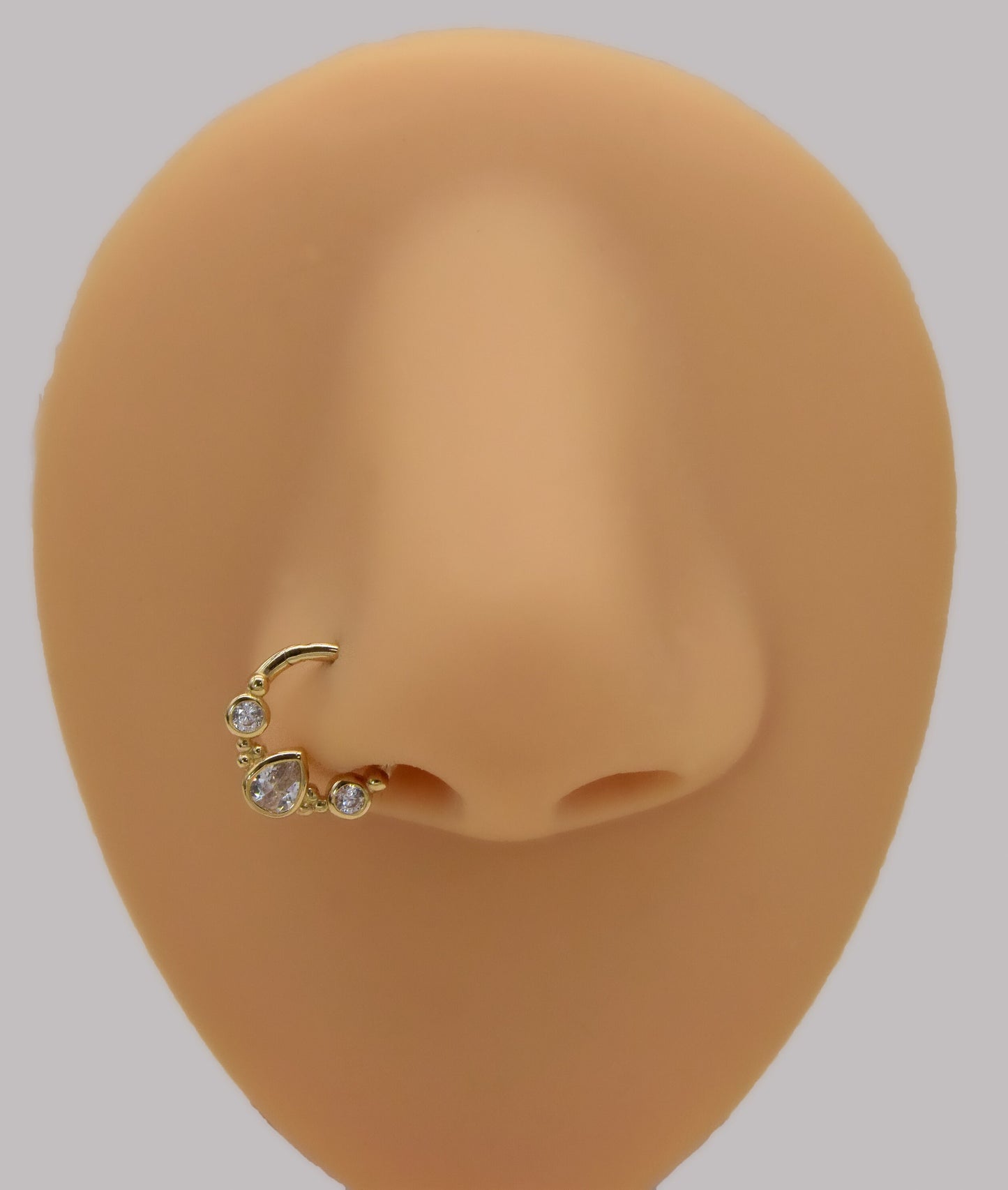 14K Solid Gold Teardrop Bezel Hoop Septum Nose Ring Cartilage Daith 16g