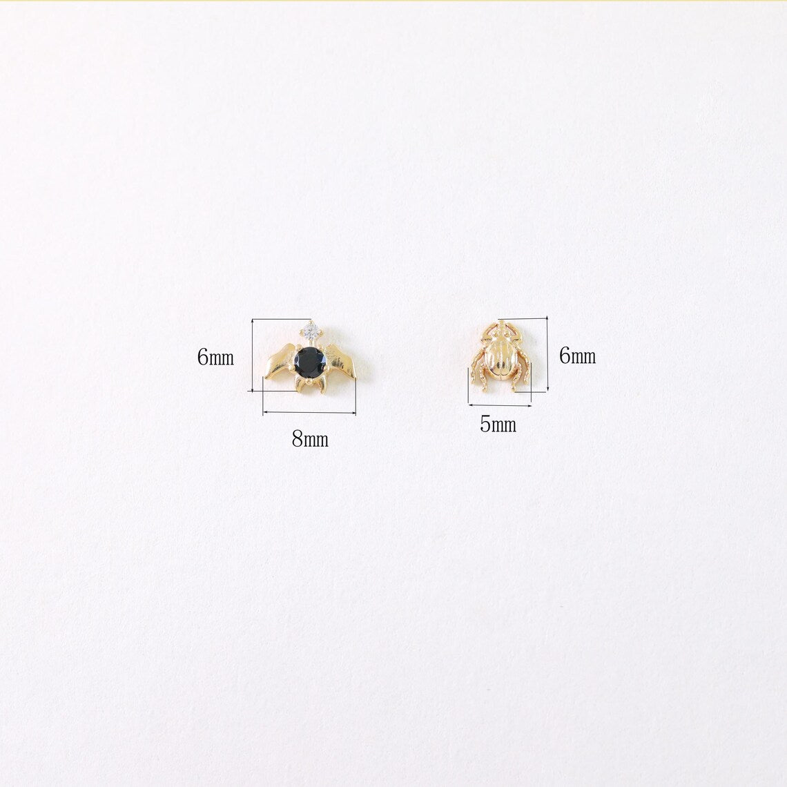 14K Gold Beetle & Bat Cartilage Earring