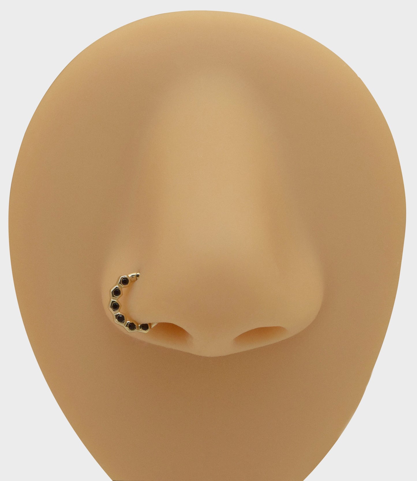 14K Solid Gold Bezel Set Black Stone Septum Hoop 16G