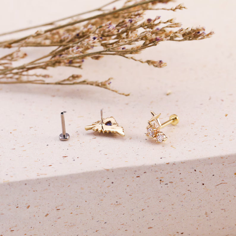 14K Gold Celestial Helix Conch Tragus Stud