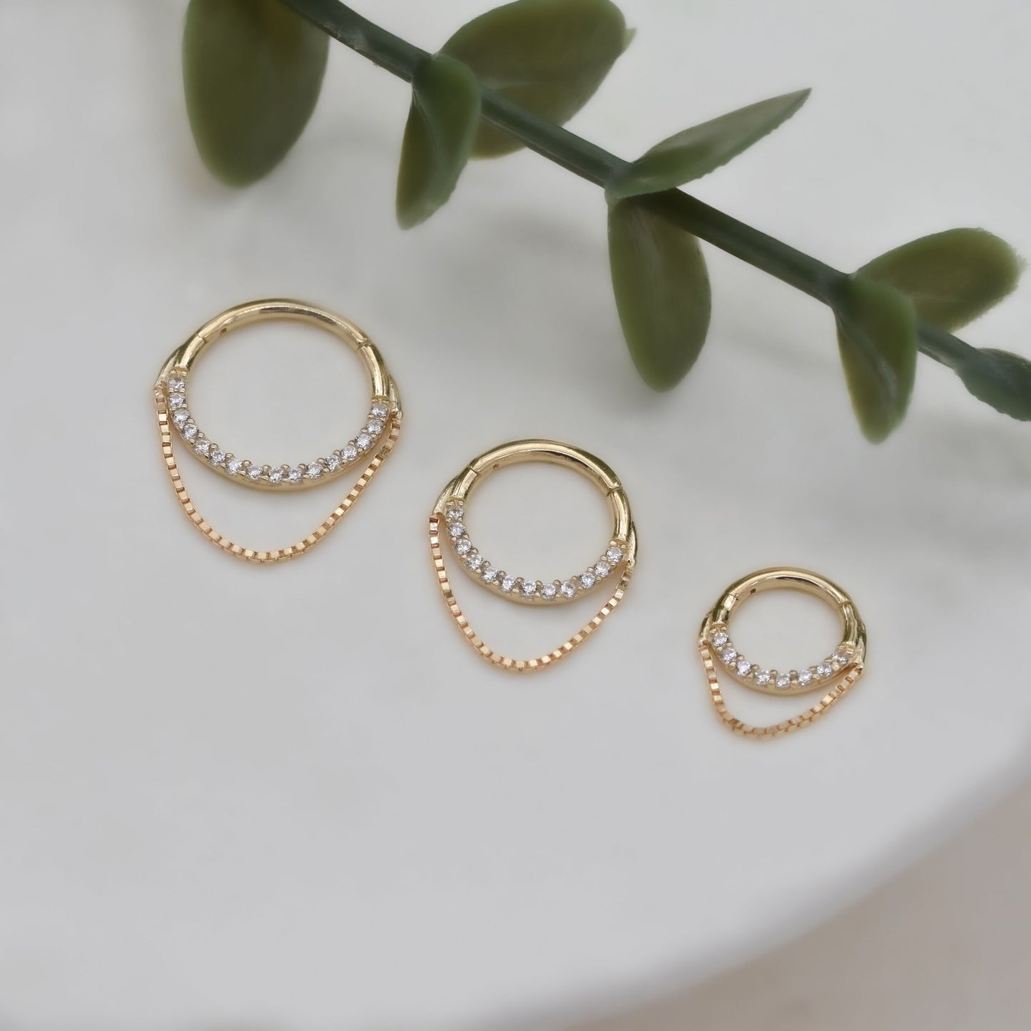 14K Solid Gold Box Chain Hoop Earring with Dangle 16G