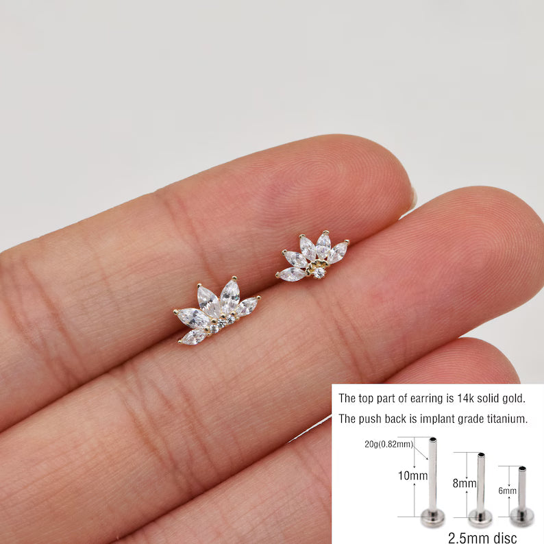 14K Gold Marquise Lotus Cartilage Stud