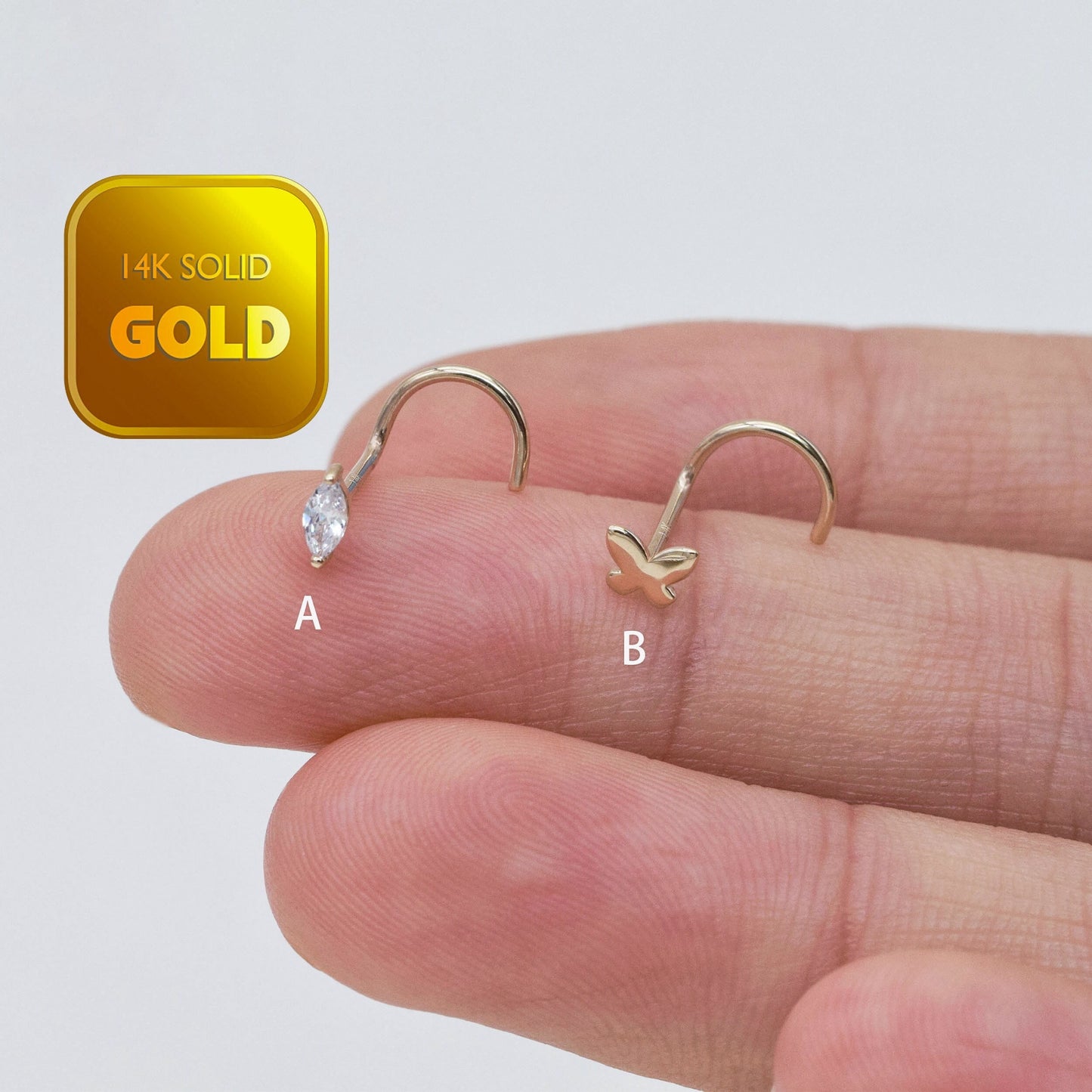 14K Solid Gold Butterfly Nose Ring 20G