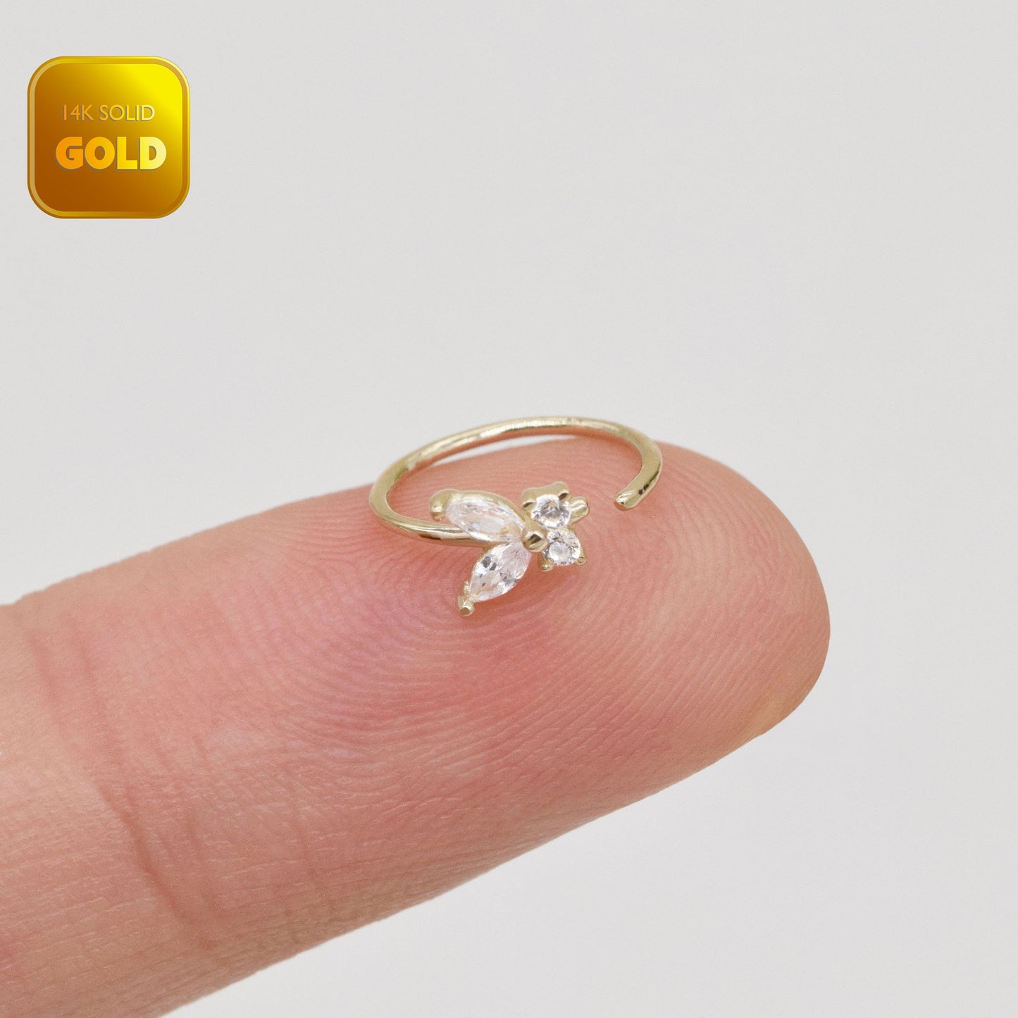14K Solid Gold Butterfly Bendable 20G Hoop Earring 20G