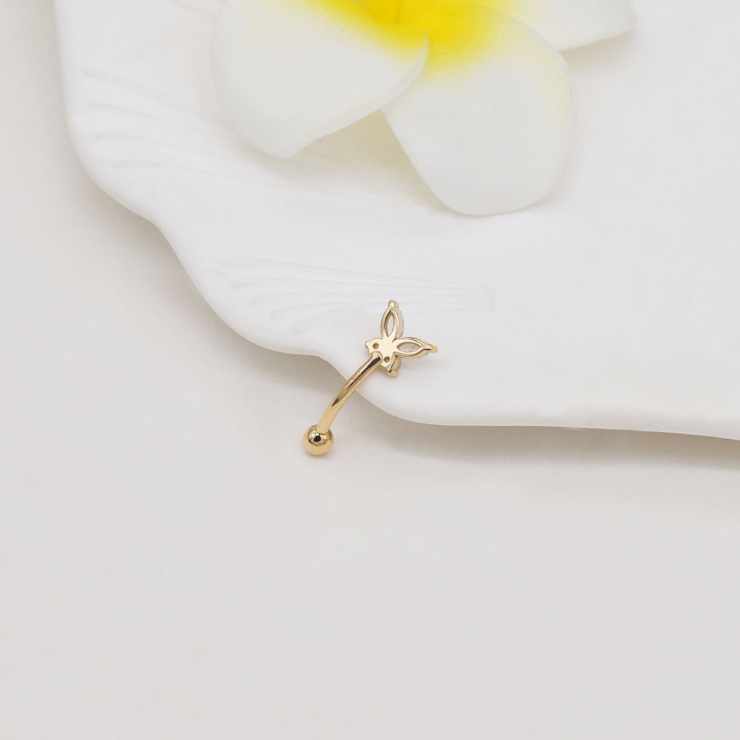 14K Solid Gold Butterfly Rook Belly Ring Navel Piercing 16G