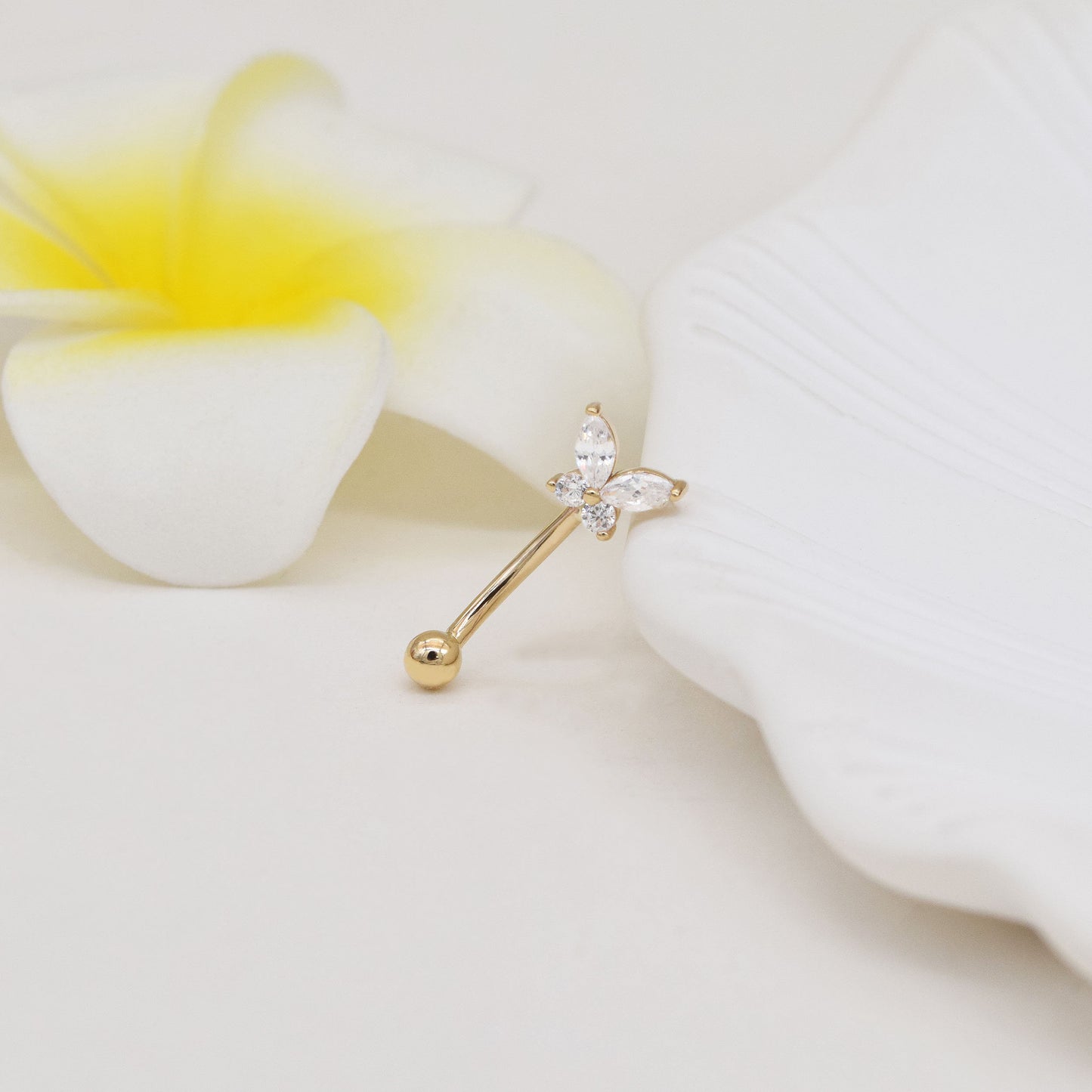 14K Solid Gold Butterfly Rook Belly Ring Navel Piercing 16G